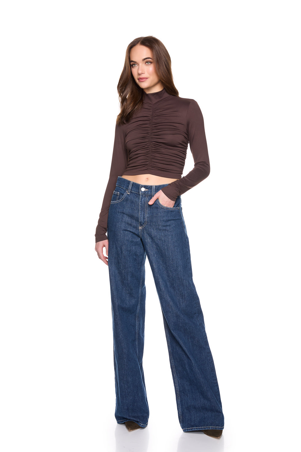 mock neck gathered top