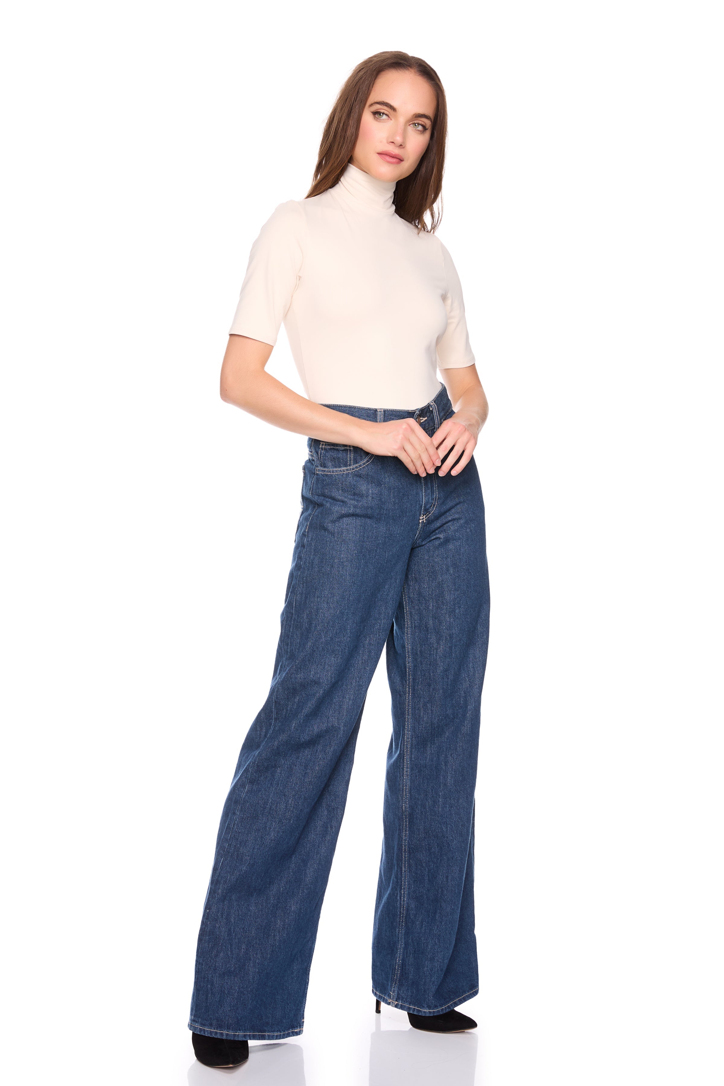 mock neck elbow sleeve top