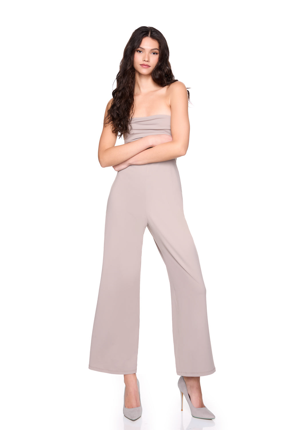 strapless gathered top jumpsuit