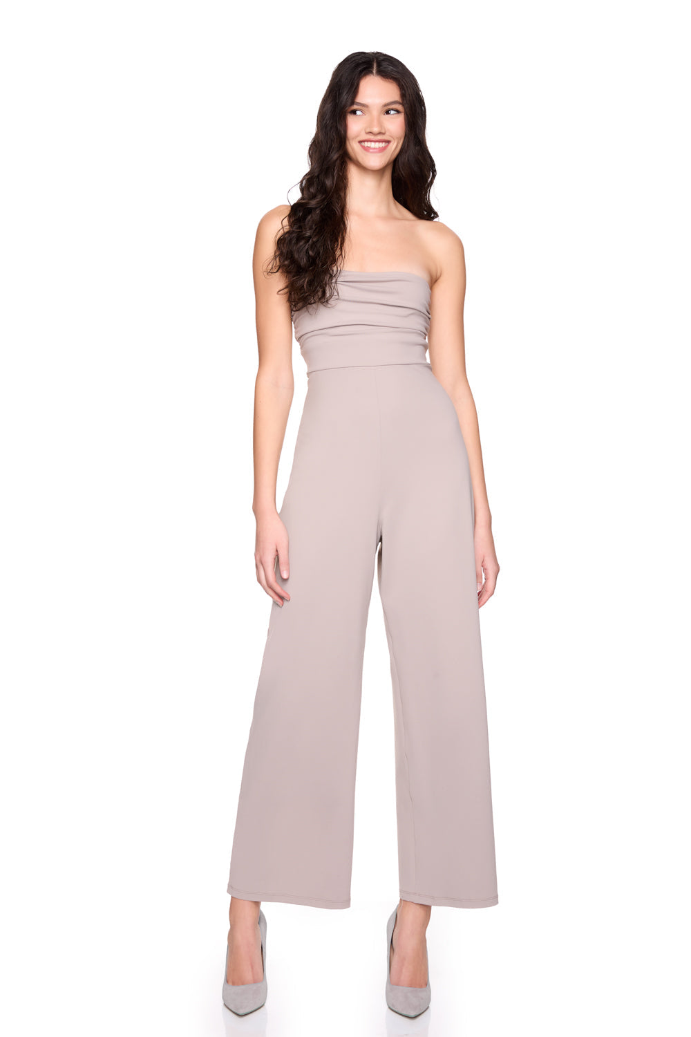 strapless gathered top jumpsuit