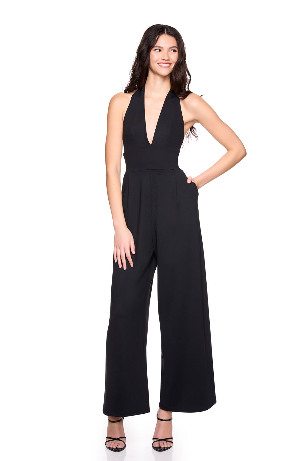 tie halter v jumpsuit