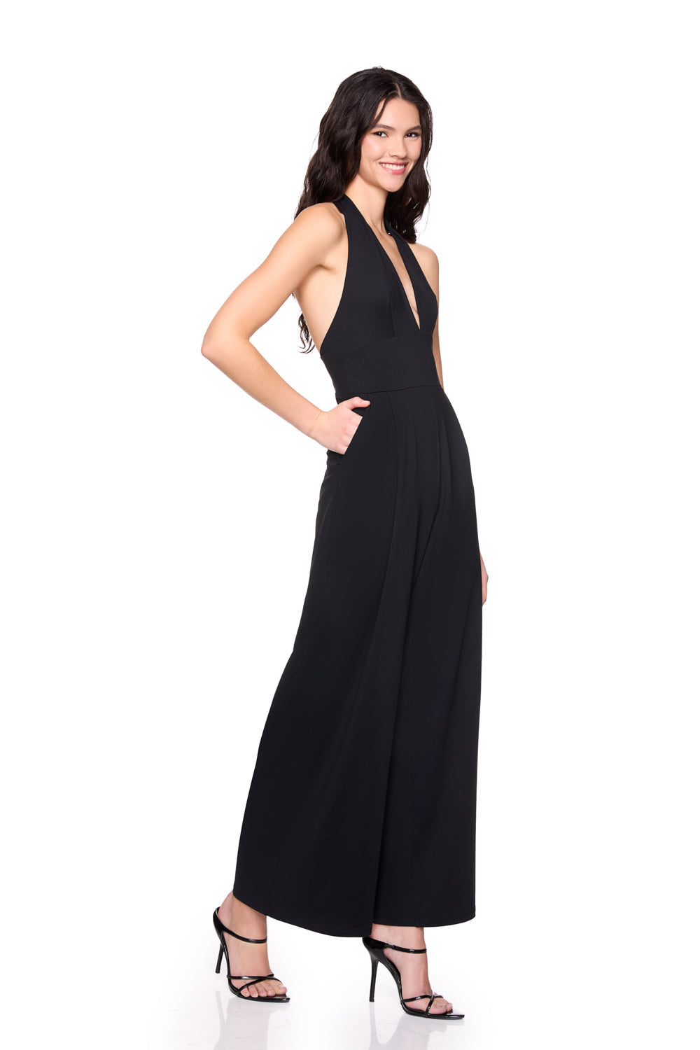 tie halter v jumpsuit