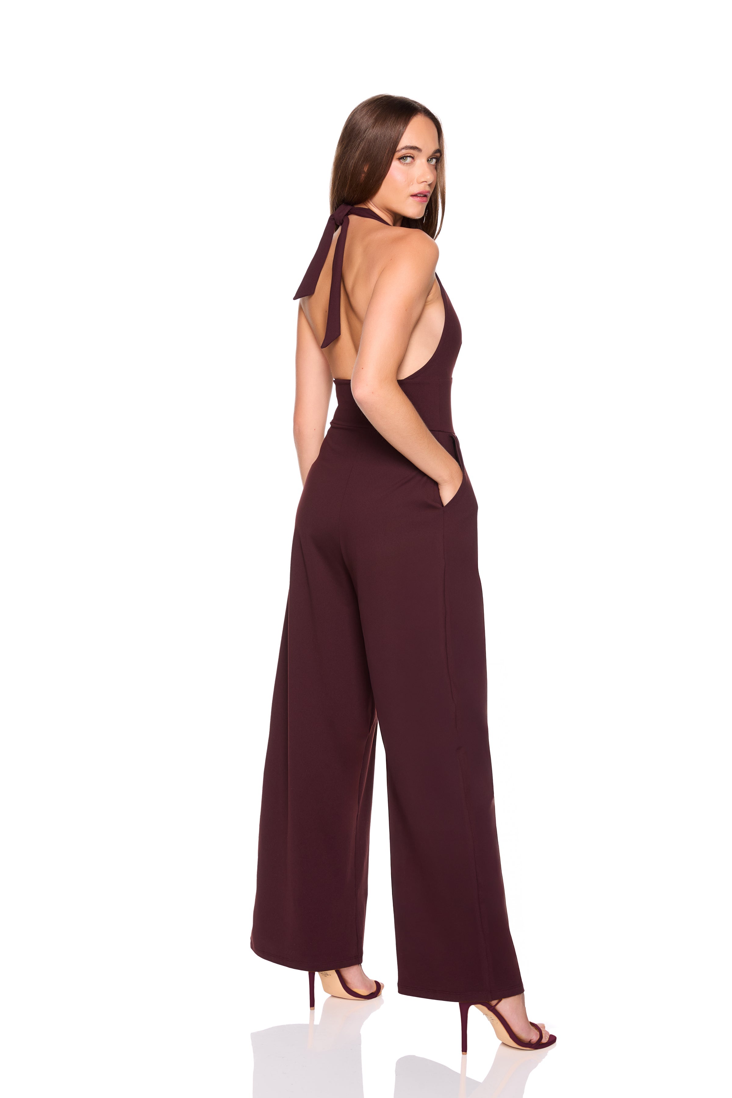 tie halter v jumpsuit