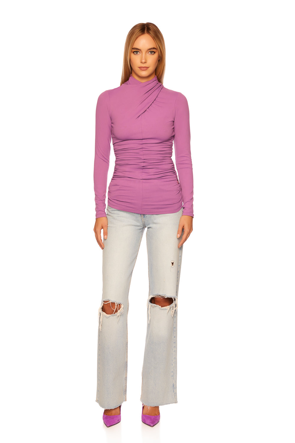 crisscross mock long sleeve top