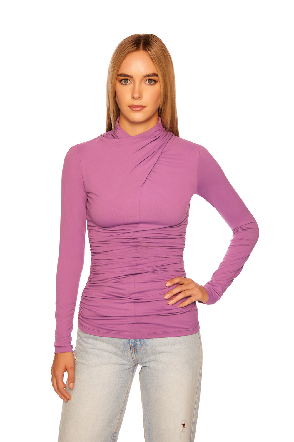 crisscross mock long sleeve top