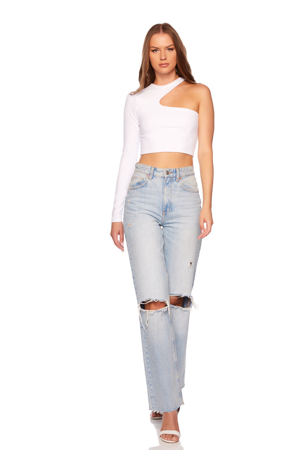 one arm crew cut out top