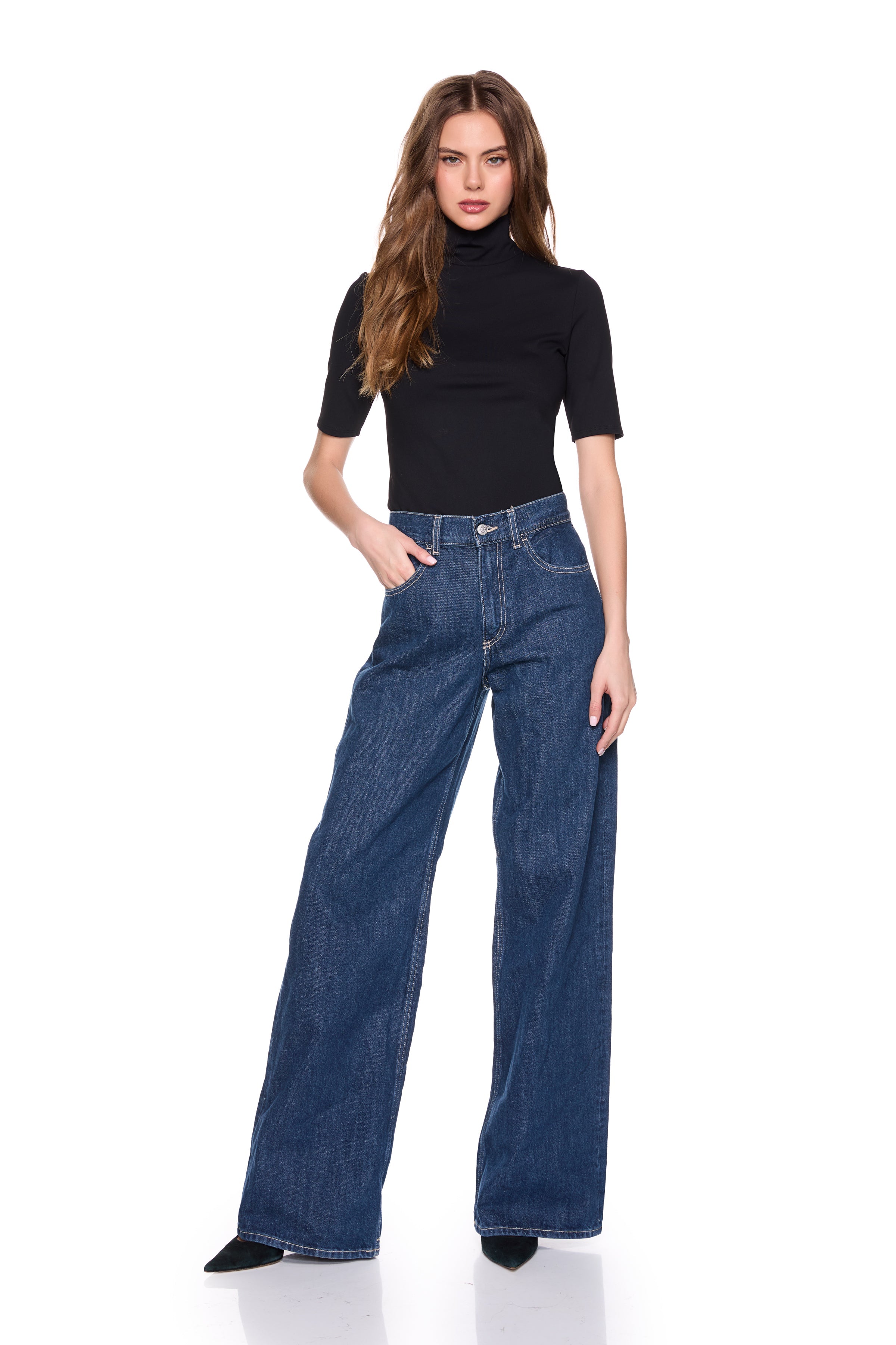 mock neck elbow sleeve top