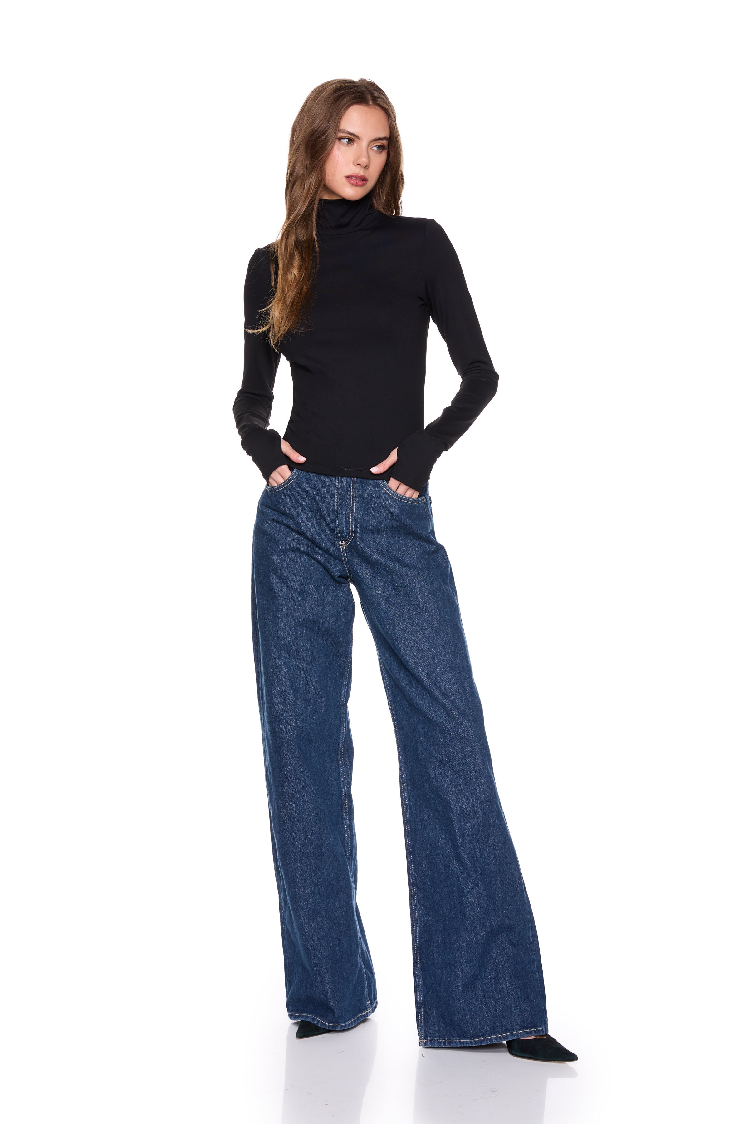 mock neck long sleeve with thumbholes