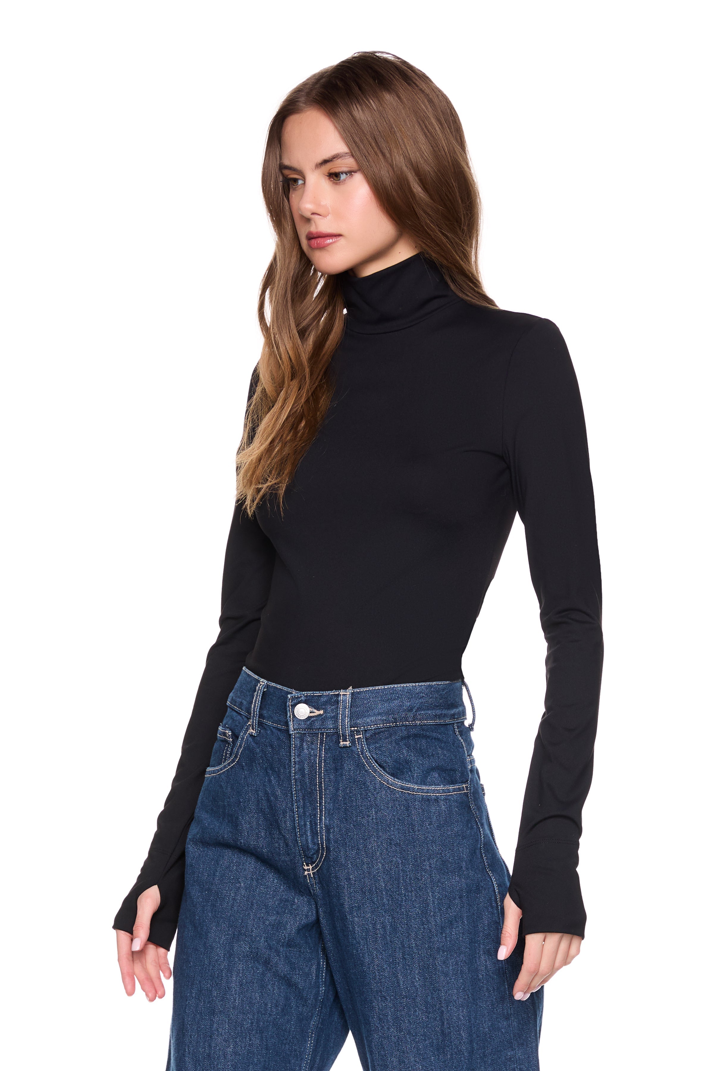 mock neck long sleeve with thumbholes