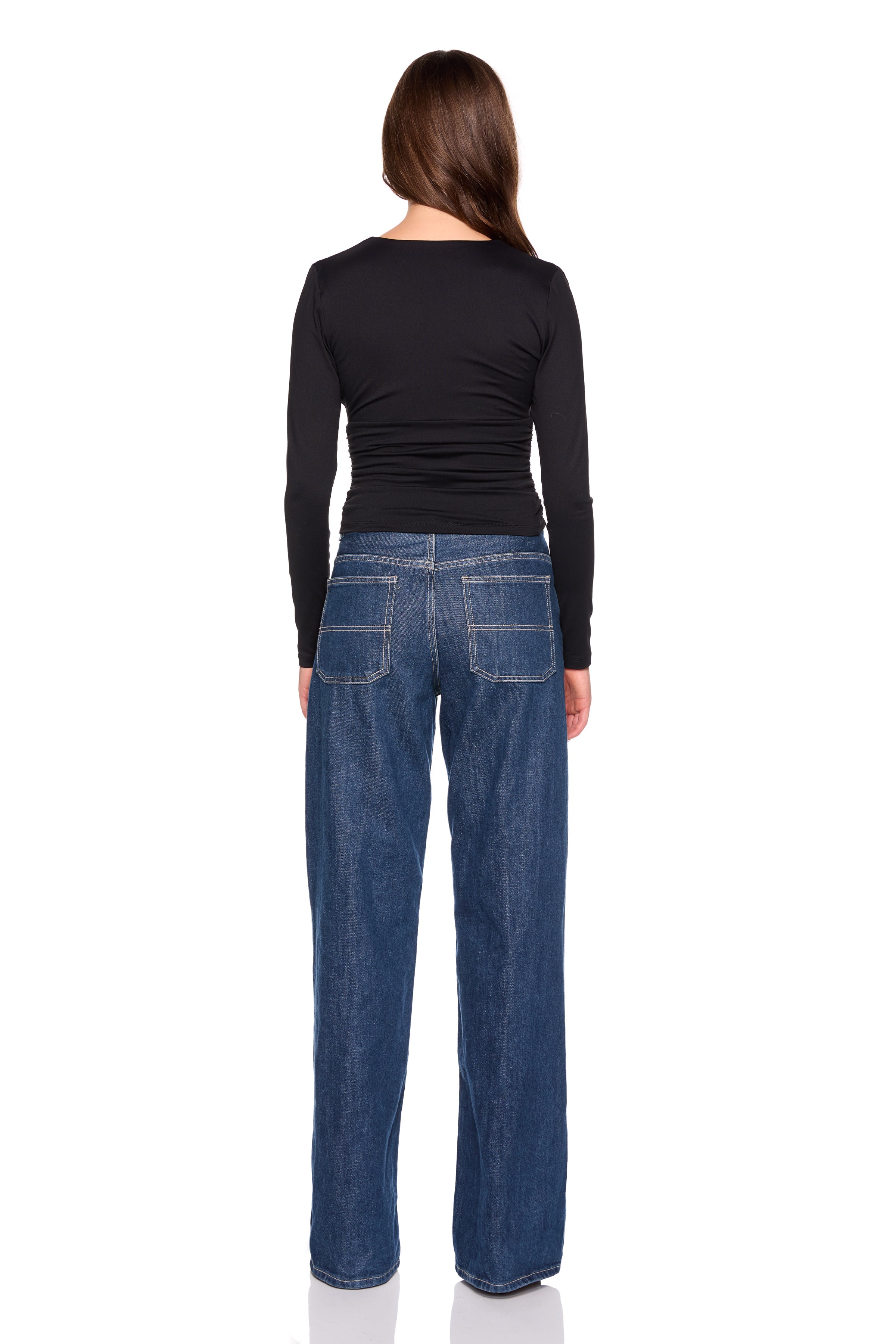 gathered deep v long sleeve top