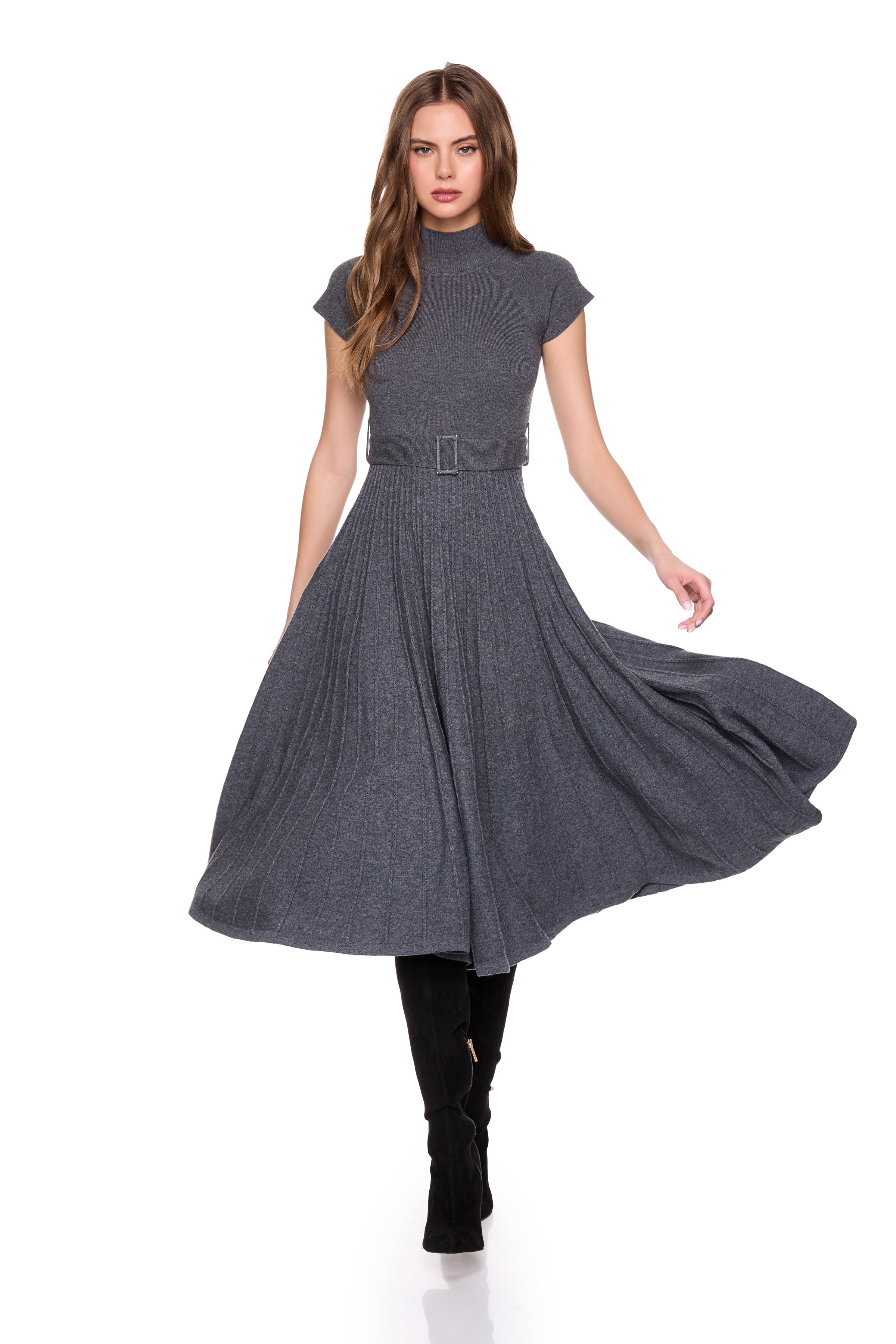 mock neck short sleeve sweater dress
