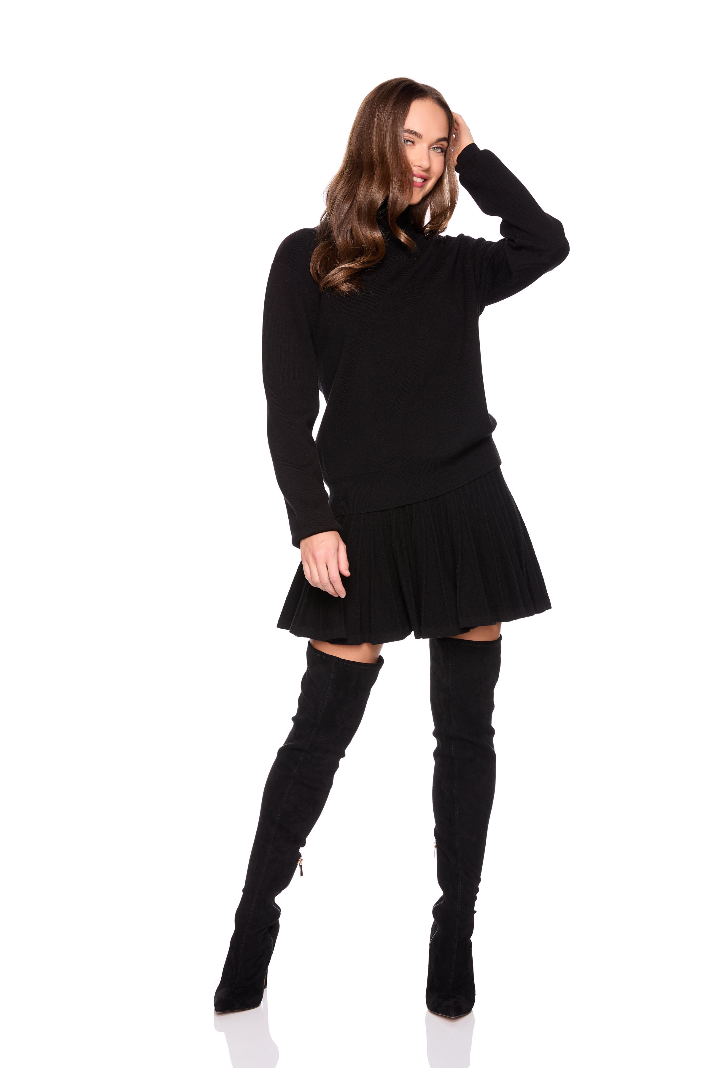 pointelle pleated sweater skirt