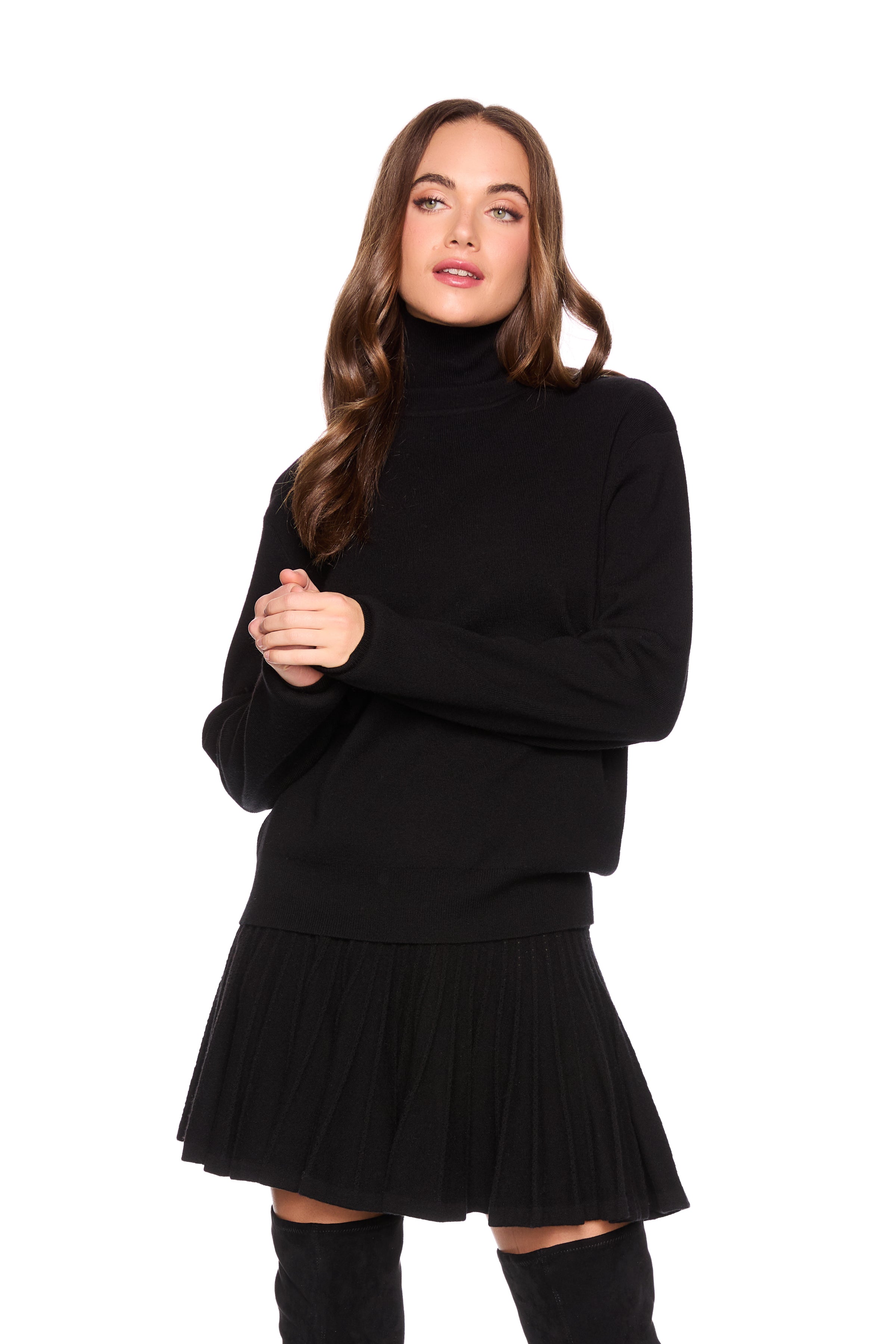 pointelle pleated sweater skirt