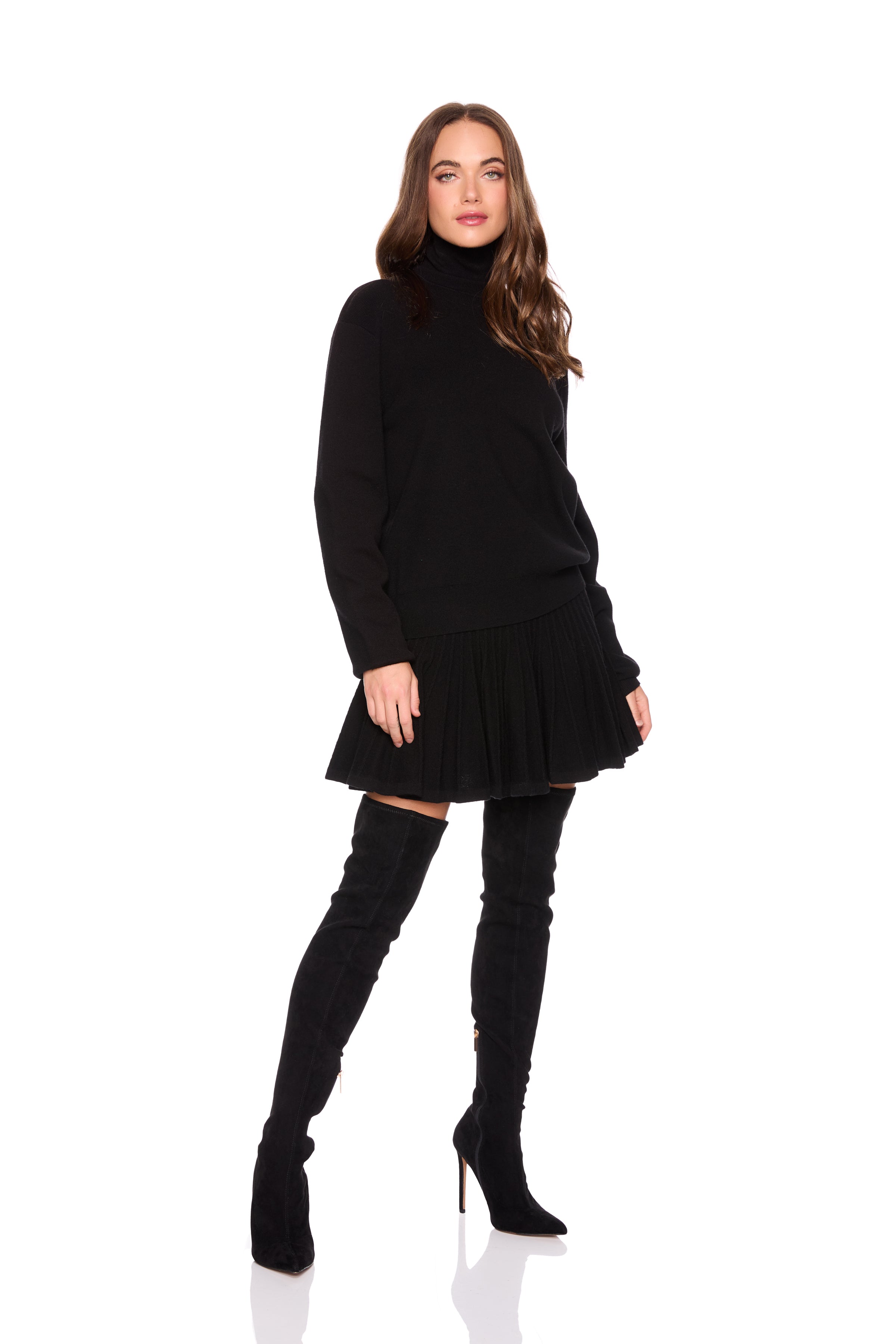 pointelle pleated sweater skirt