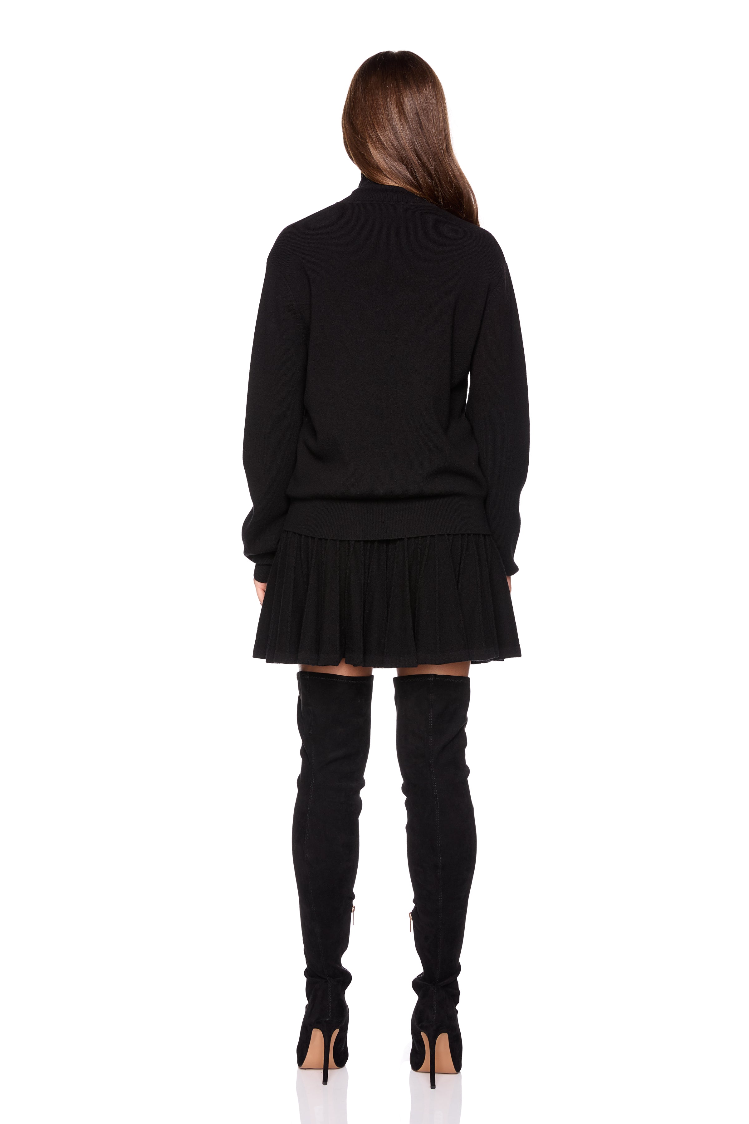 pointelle pleated sweater skirt