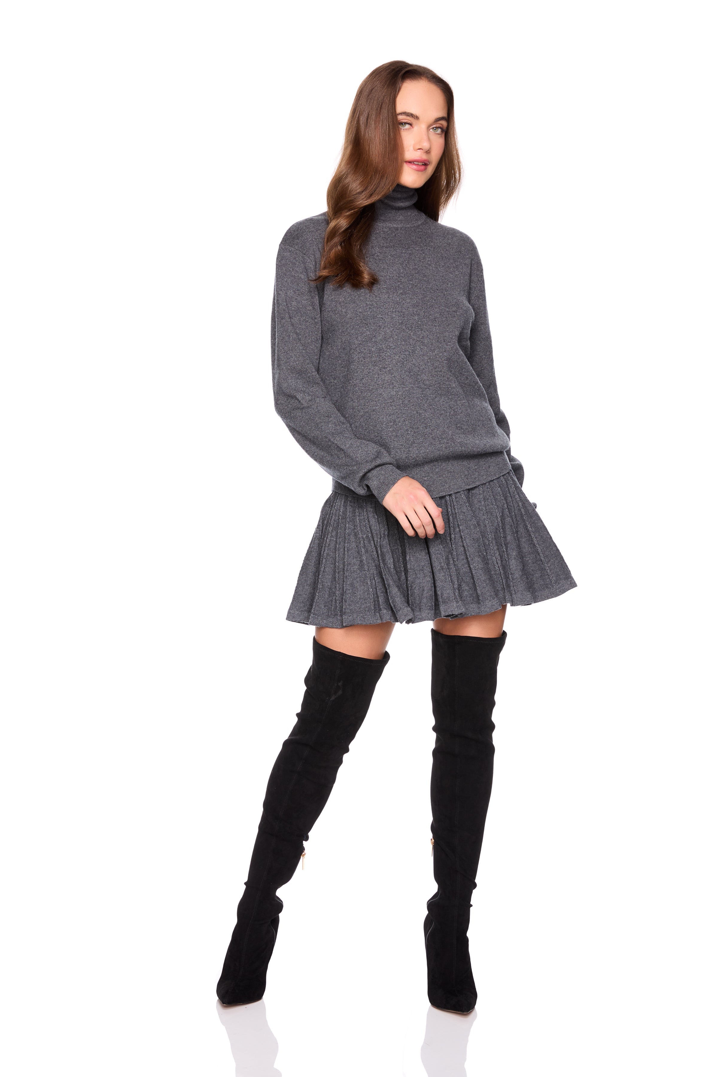 pointelle pleated sweater skirt