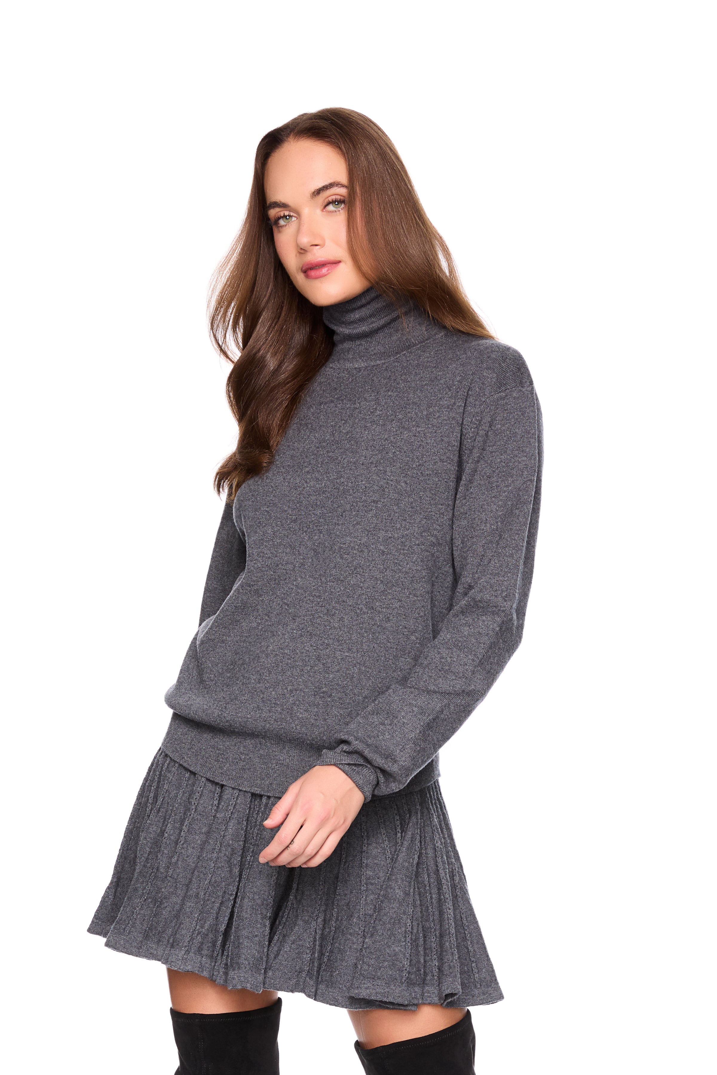 pointelle pleated sweater skirt