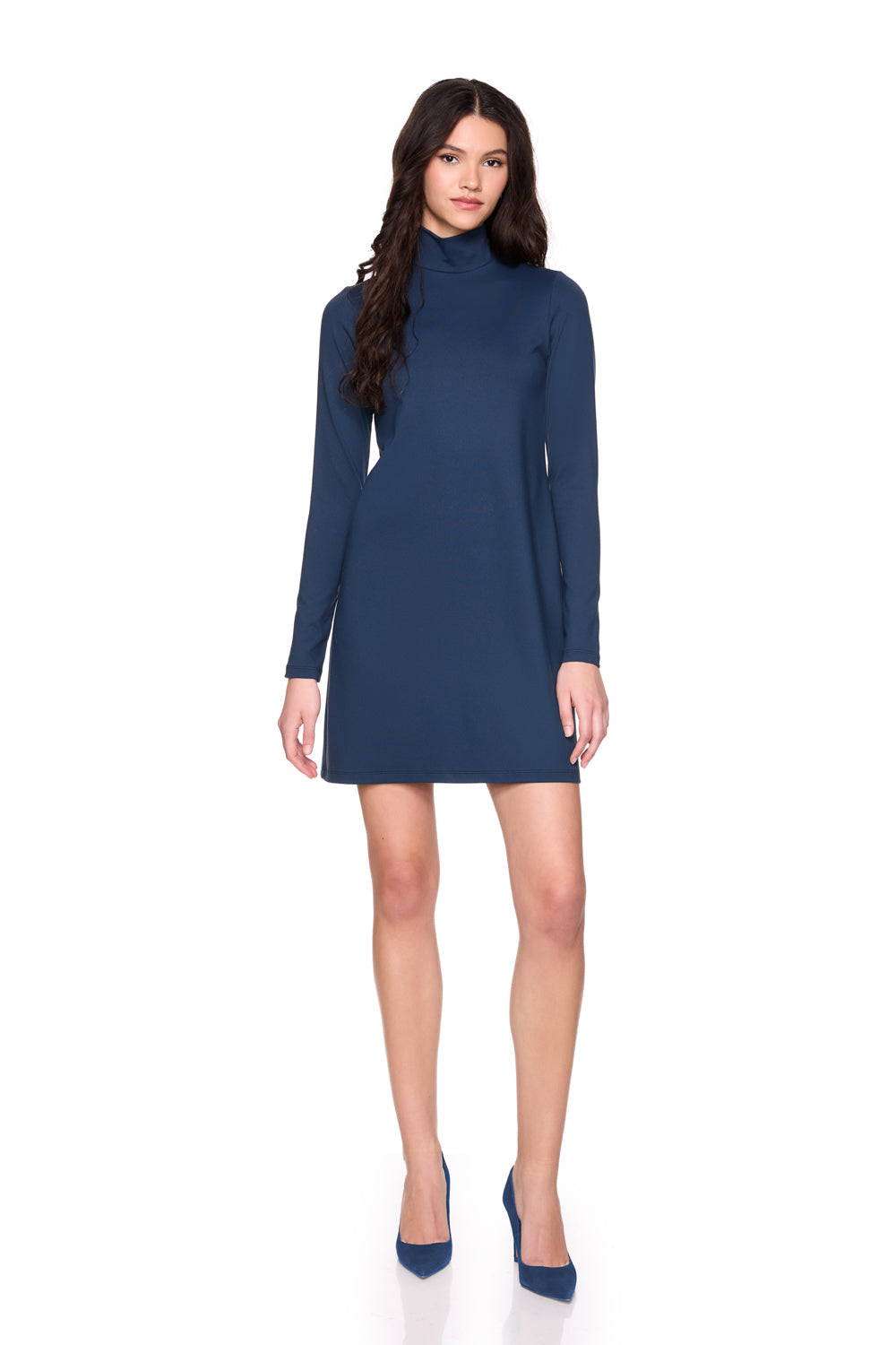 mock neck long sleeve shift dress
