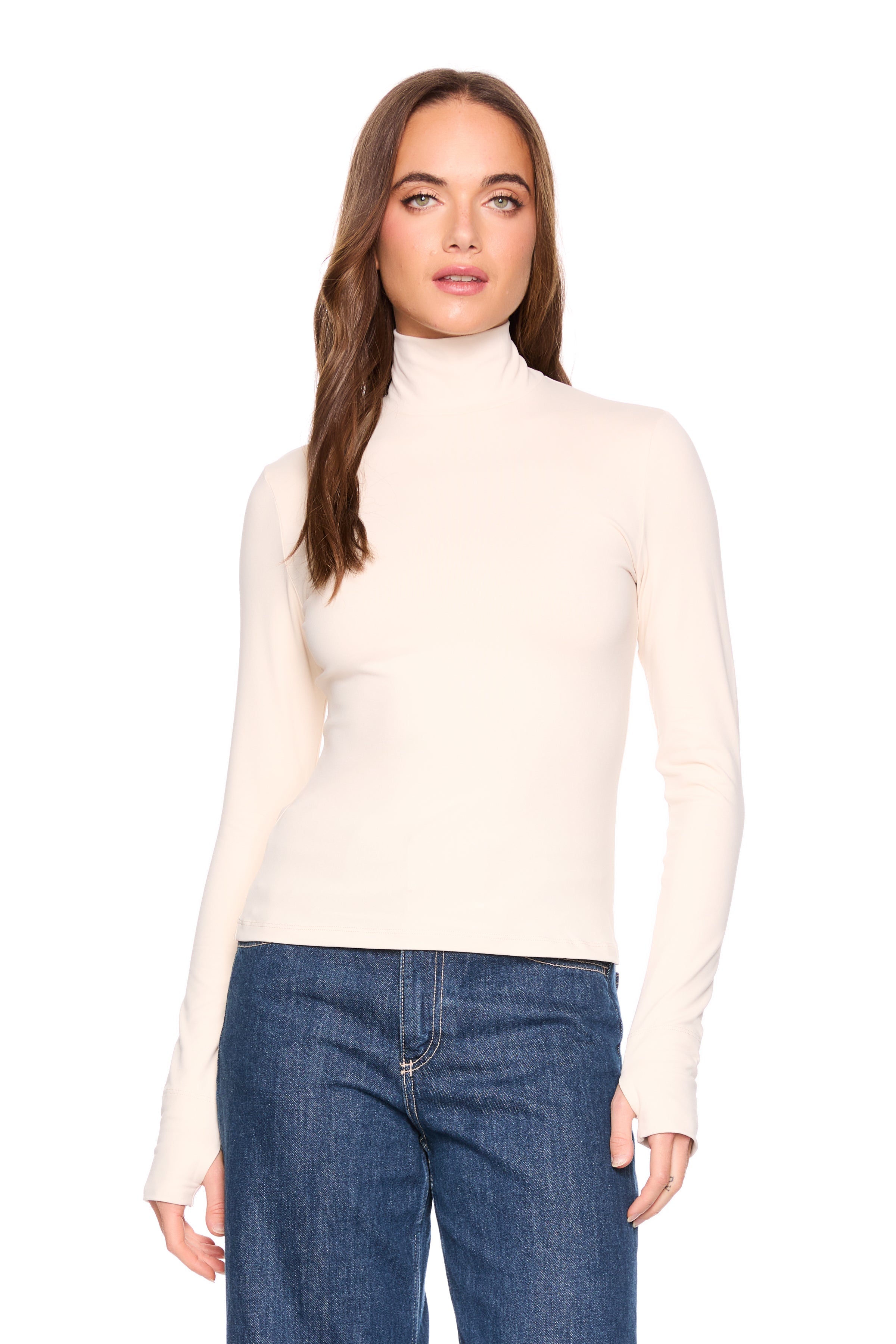 mock neck long sleeve with thumbholes