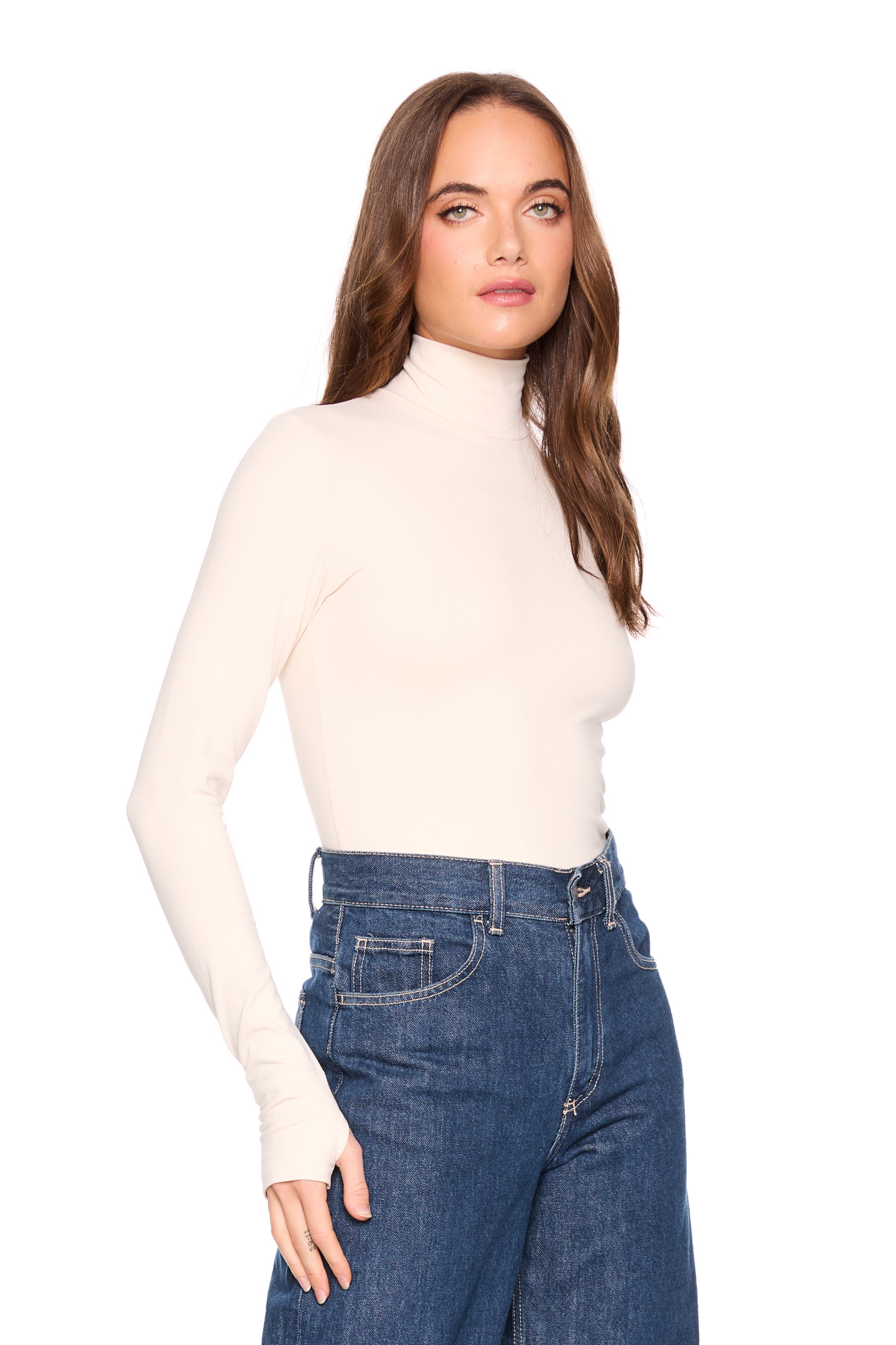 mock neck long sleeve with thumbholes