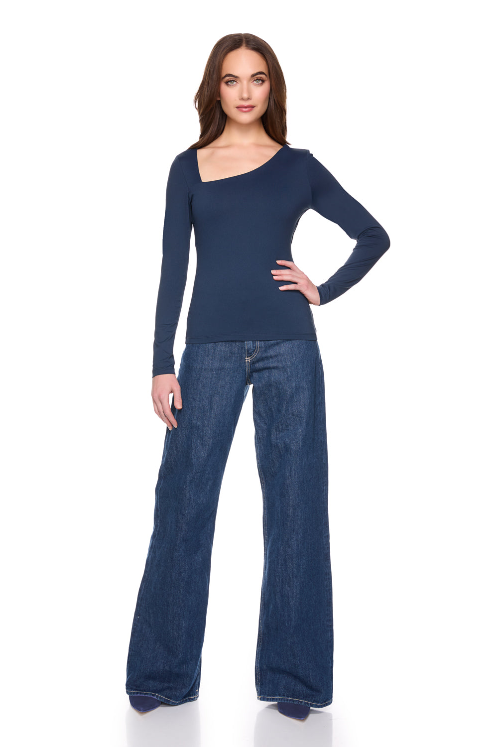 diagonal front long sleeve top