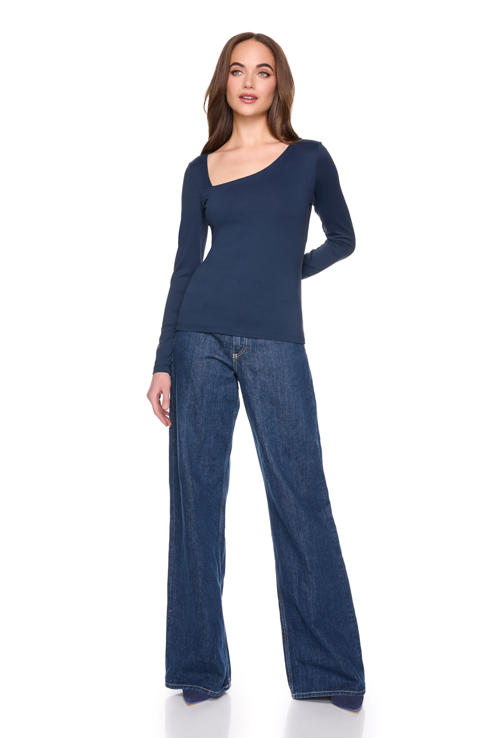 diagonal front long sleeve top