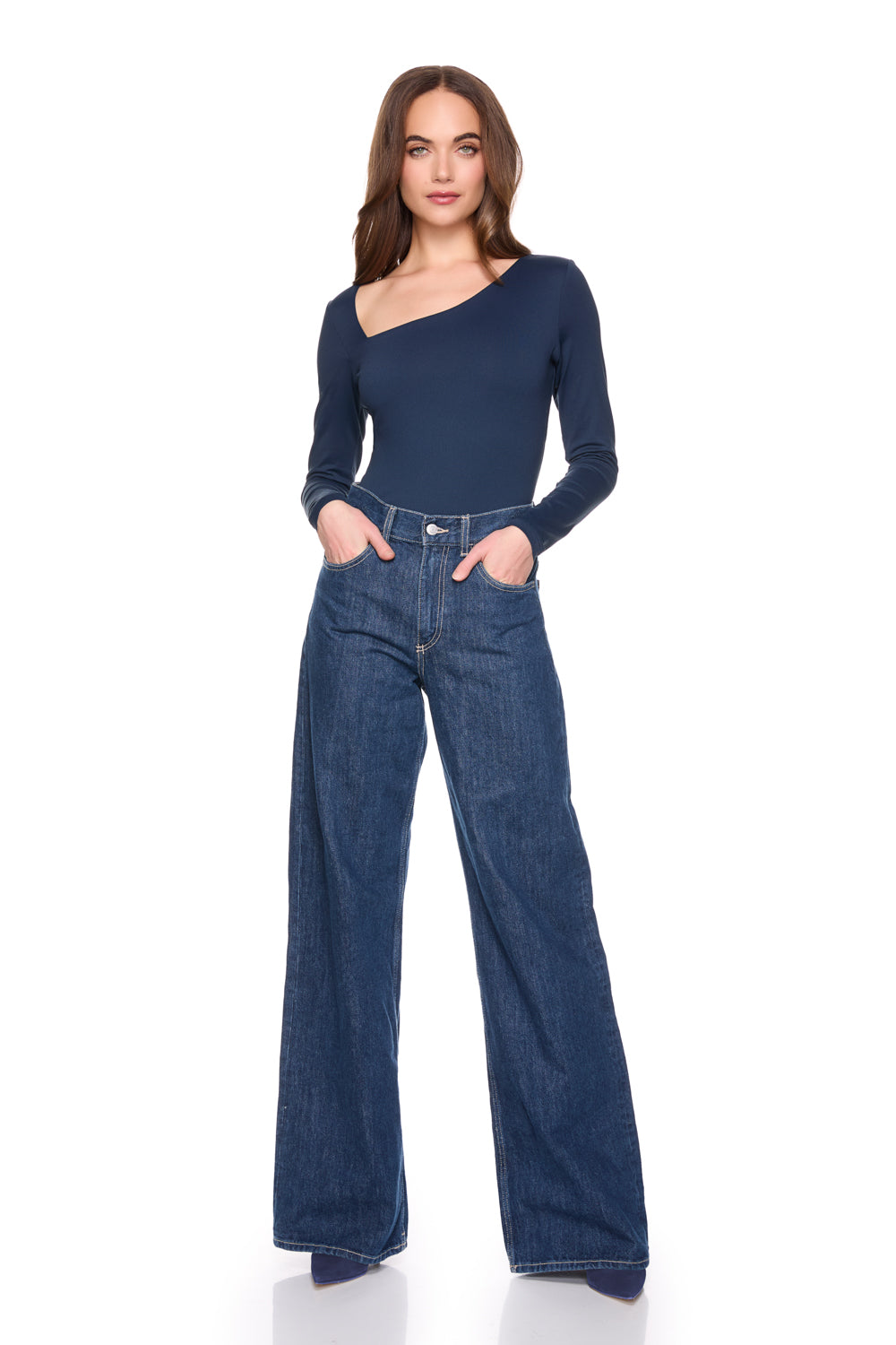 diagonal front long sleeve top