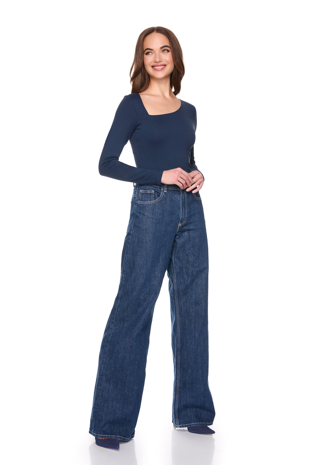 diagonal front long sleeve top