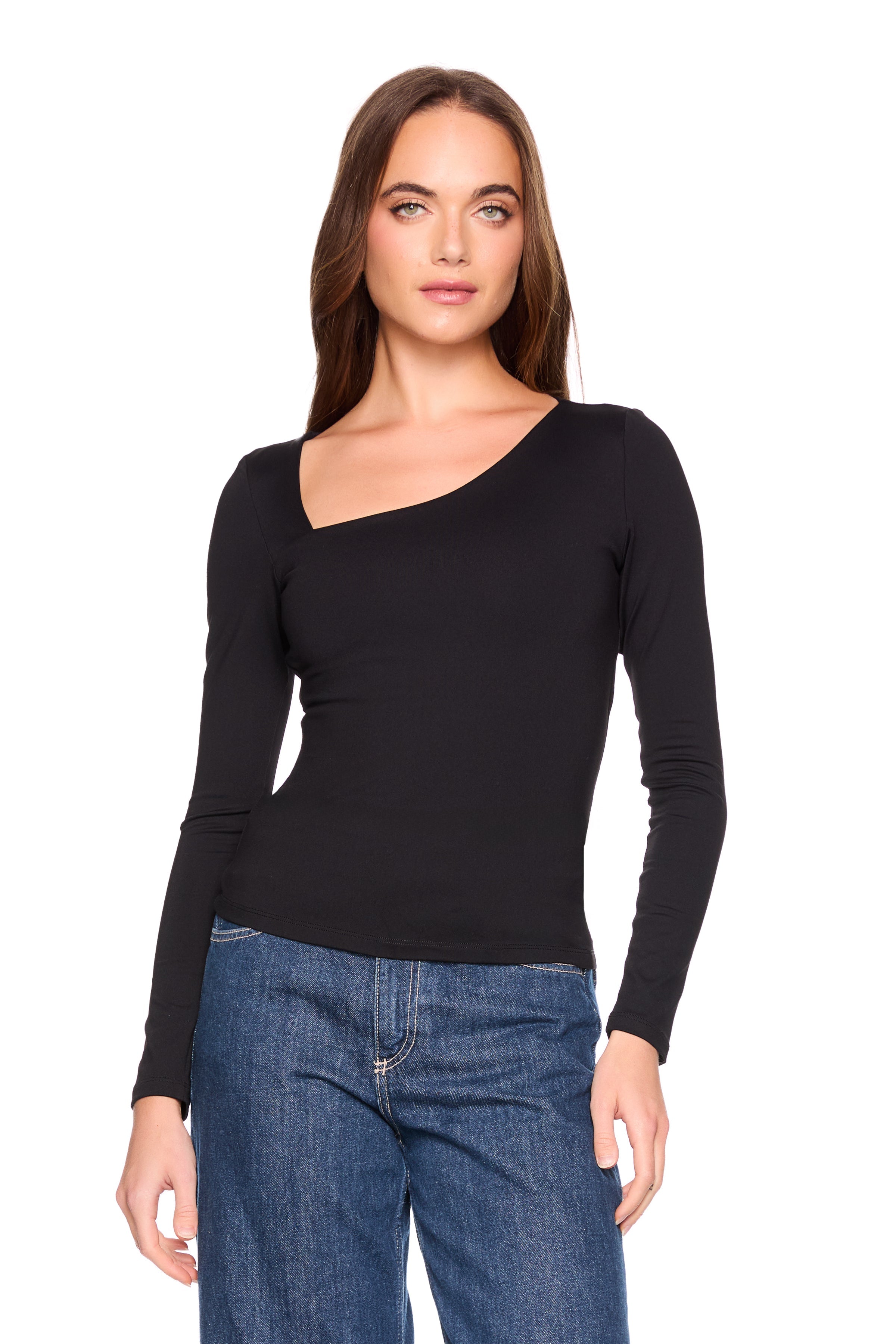 diagonal front long sleeve top