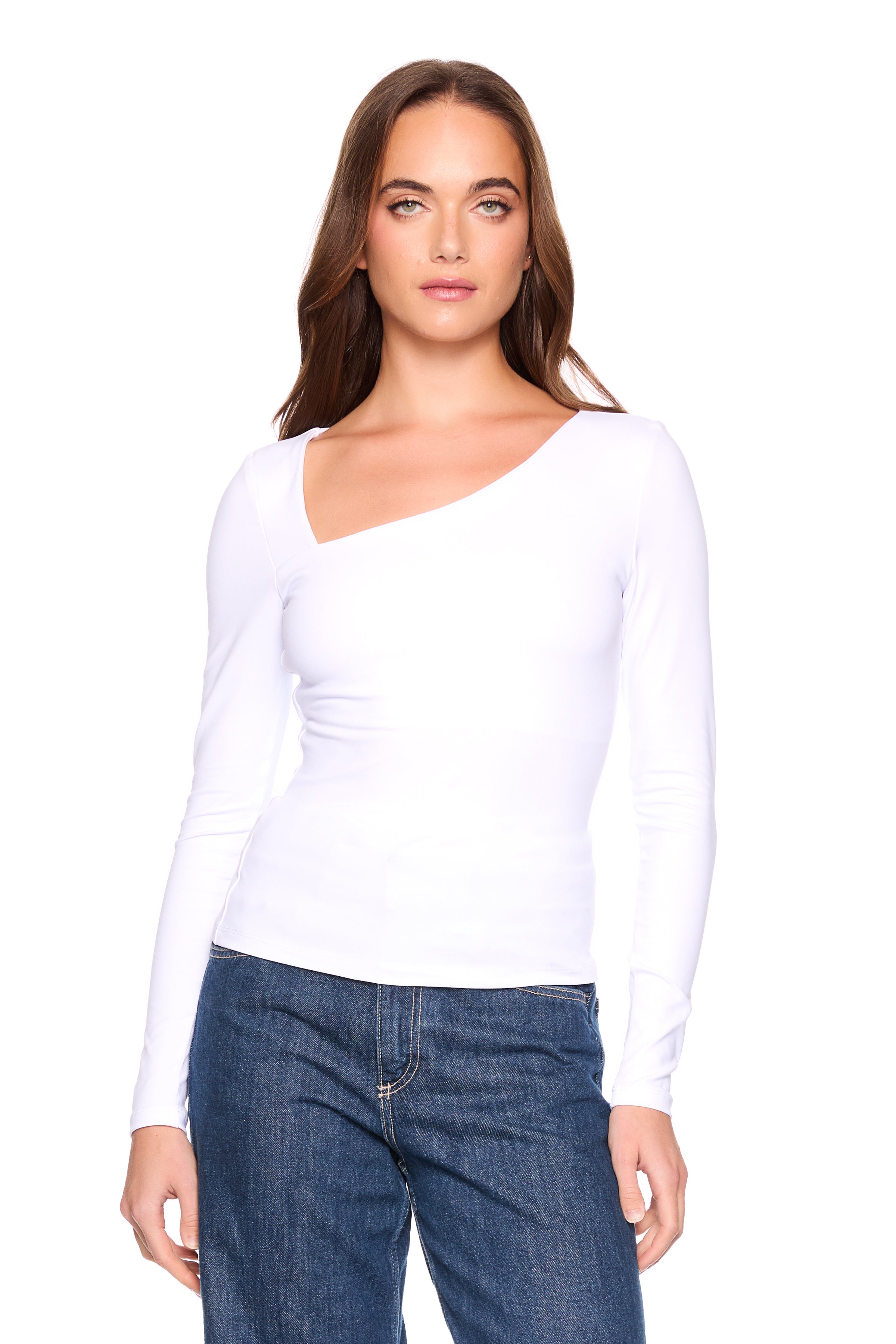 diagonal front long sleeve top