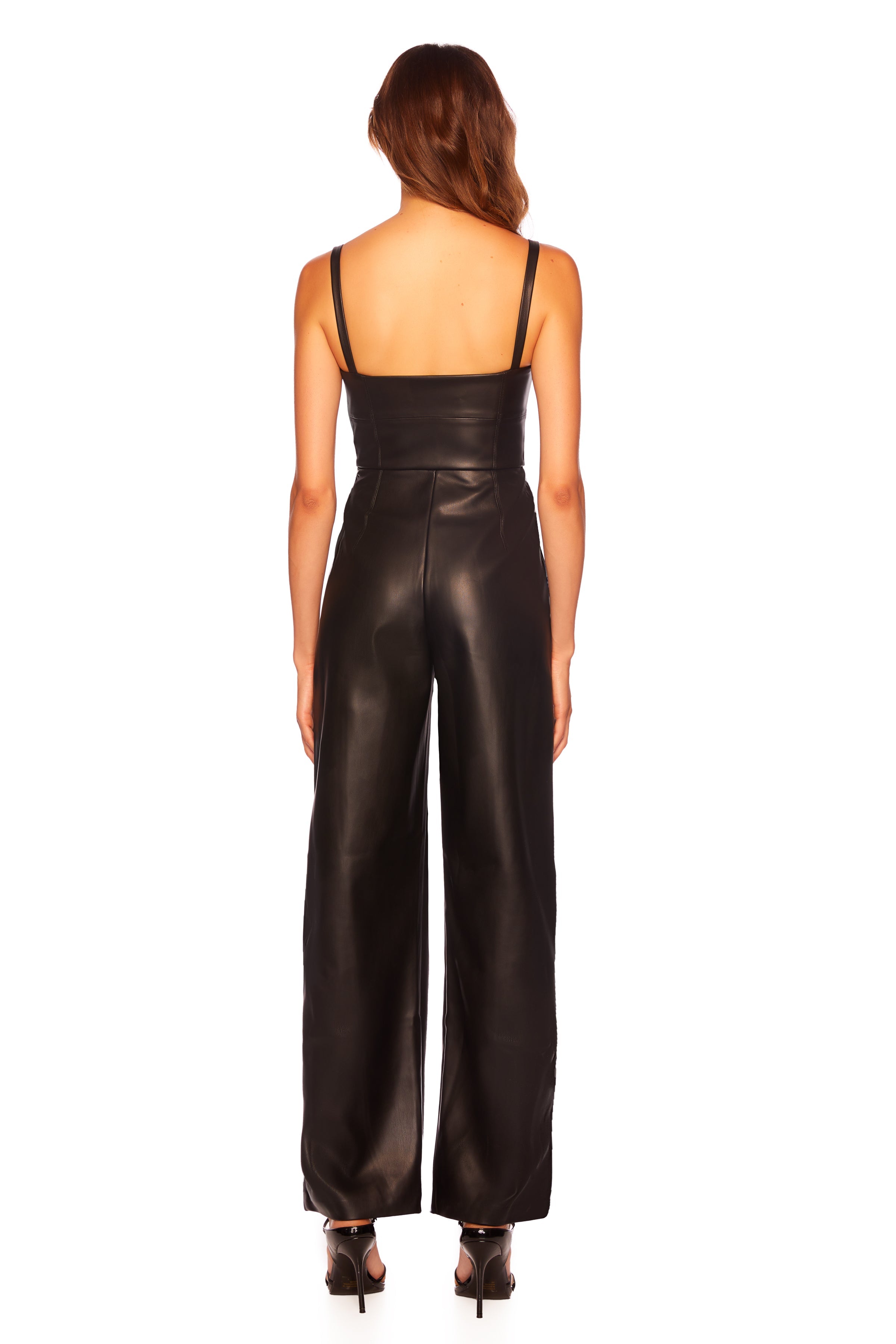 faux leather square neck tank jumpsuit