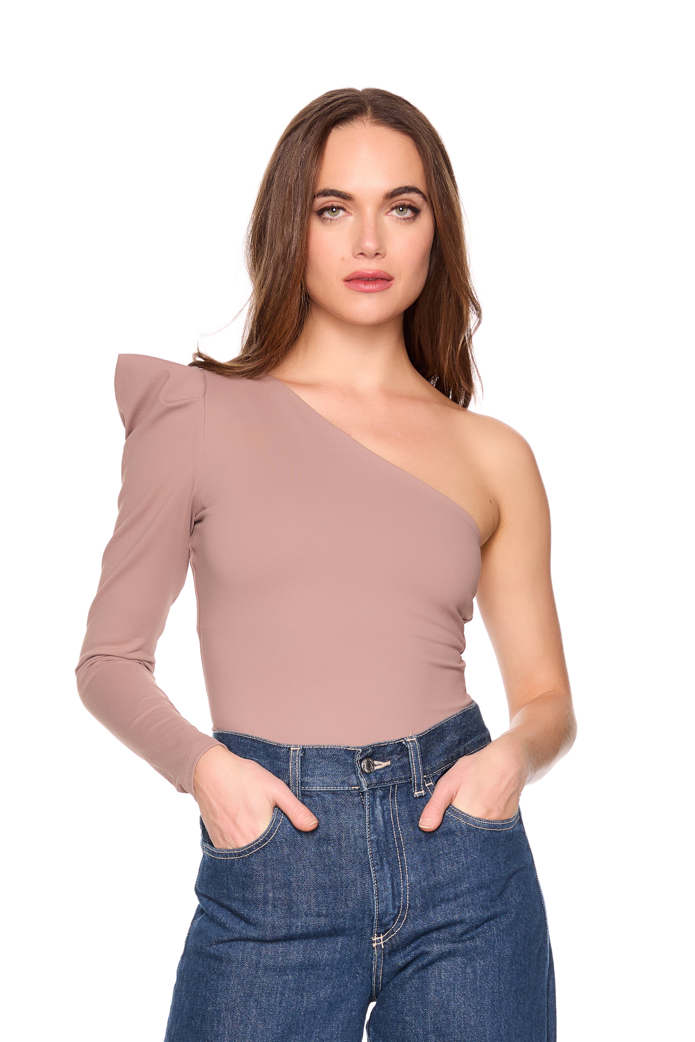 pleated one arm long sleeve top