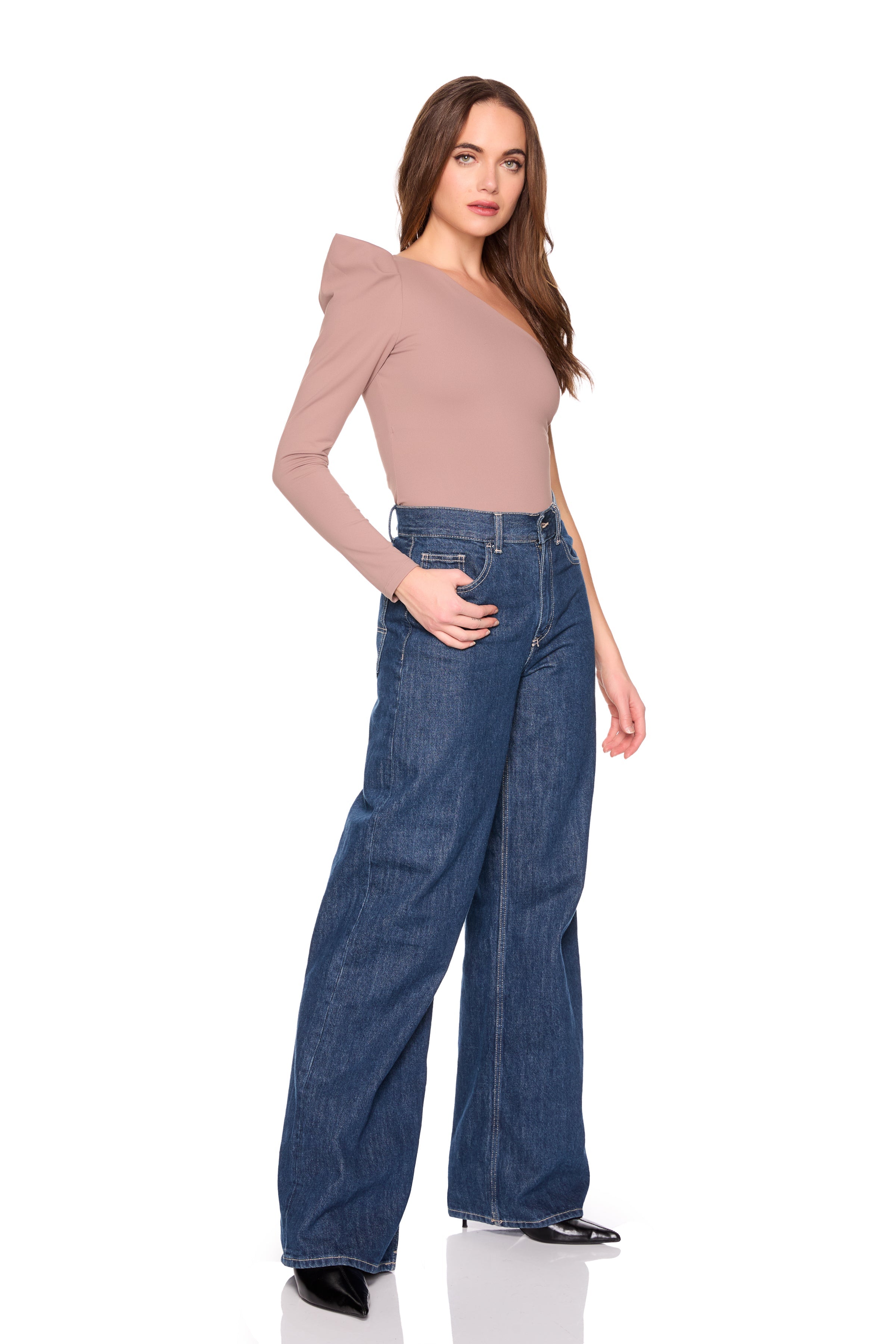 pleated one arm long sleeve top