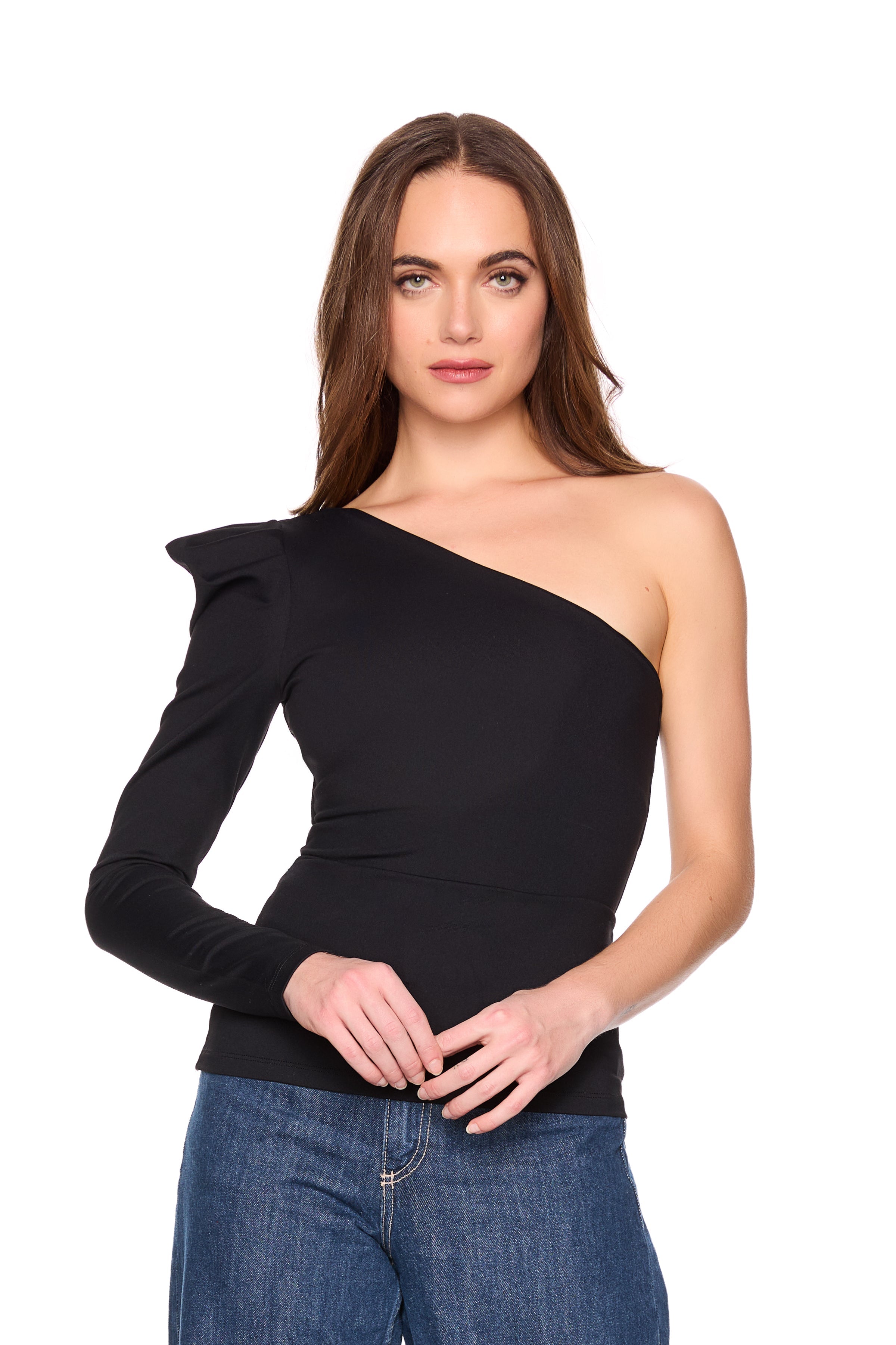 pleated one arm long sleeve top