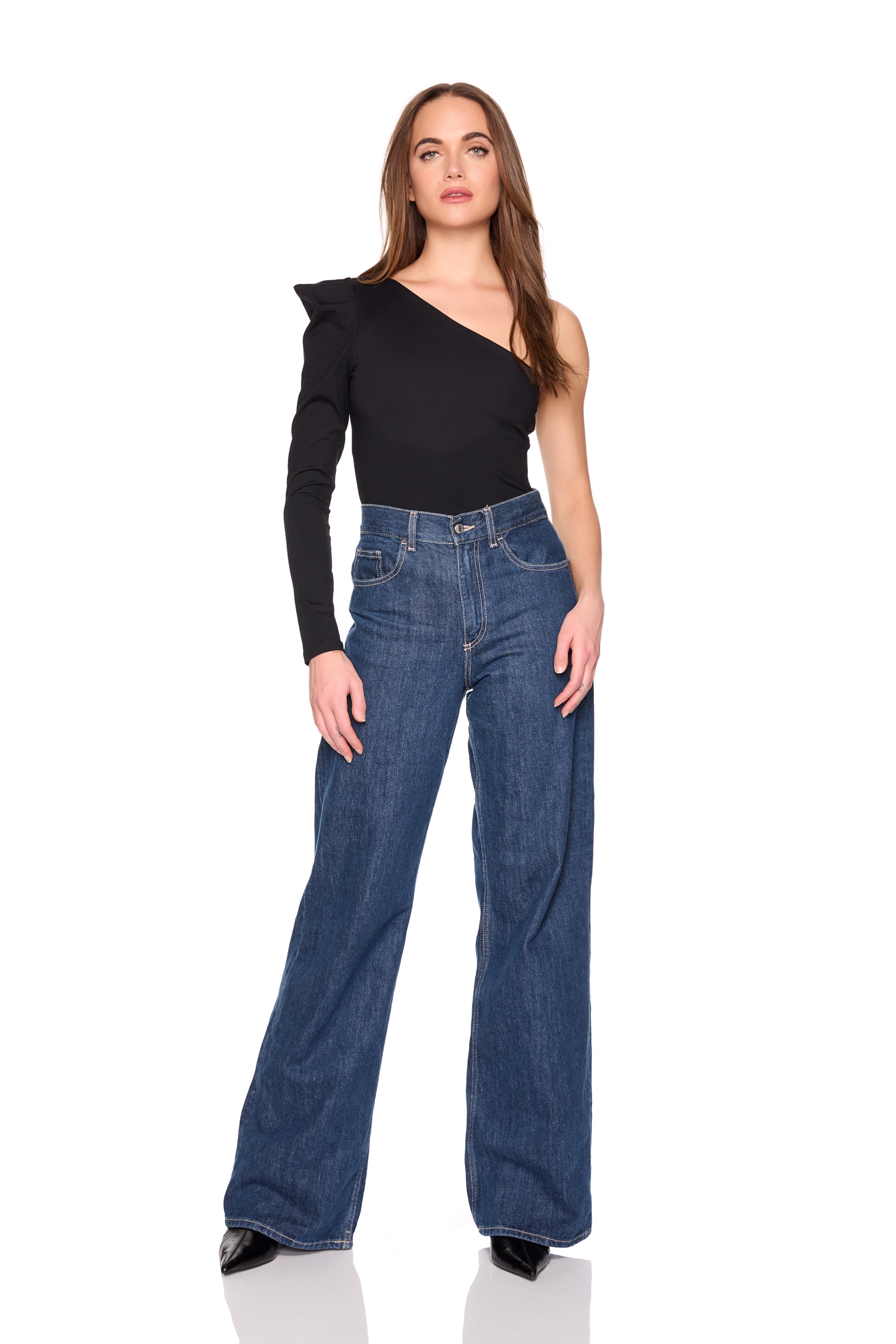 pleated one arm long sleeve top