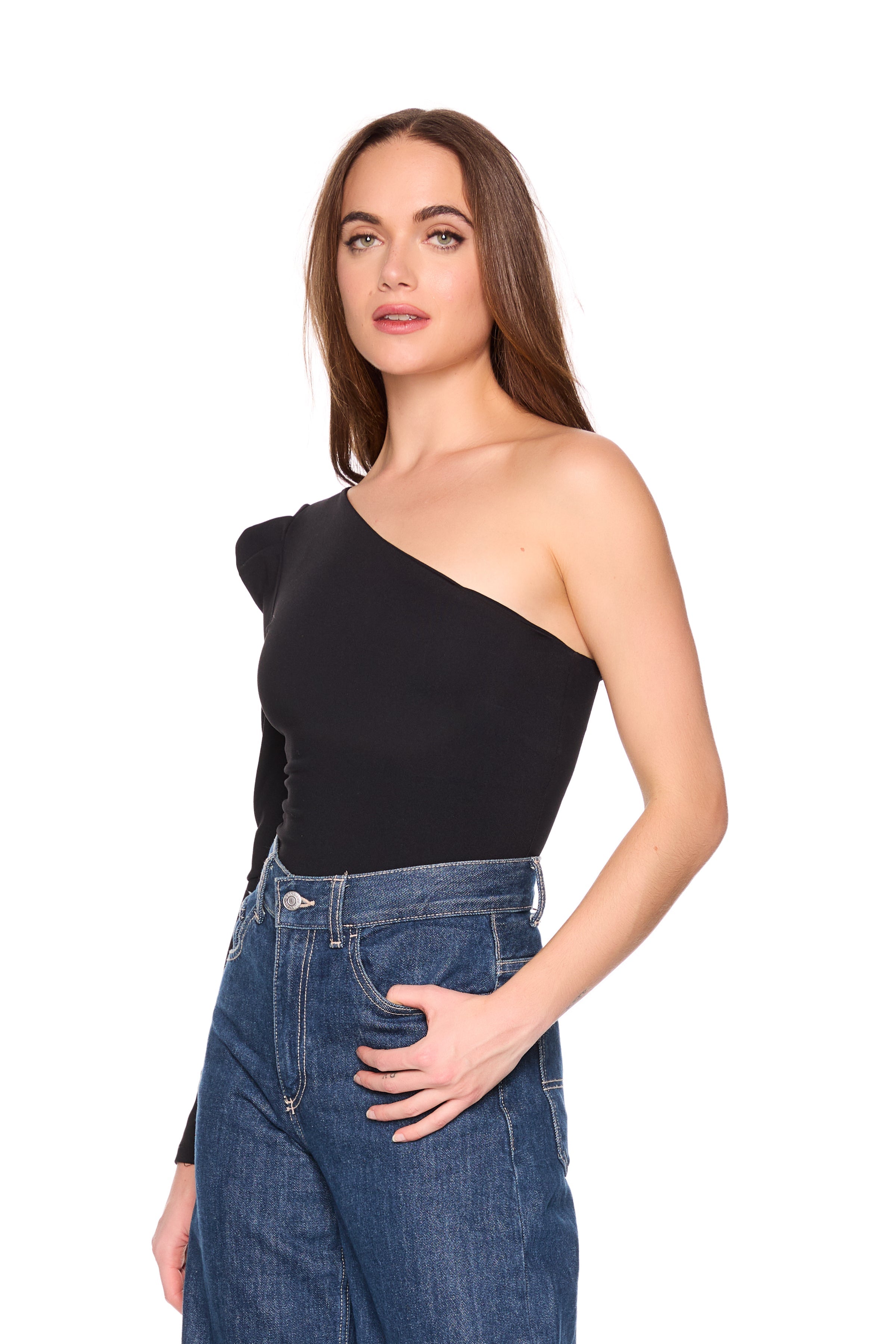 pleated one arm long sleeve top