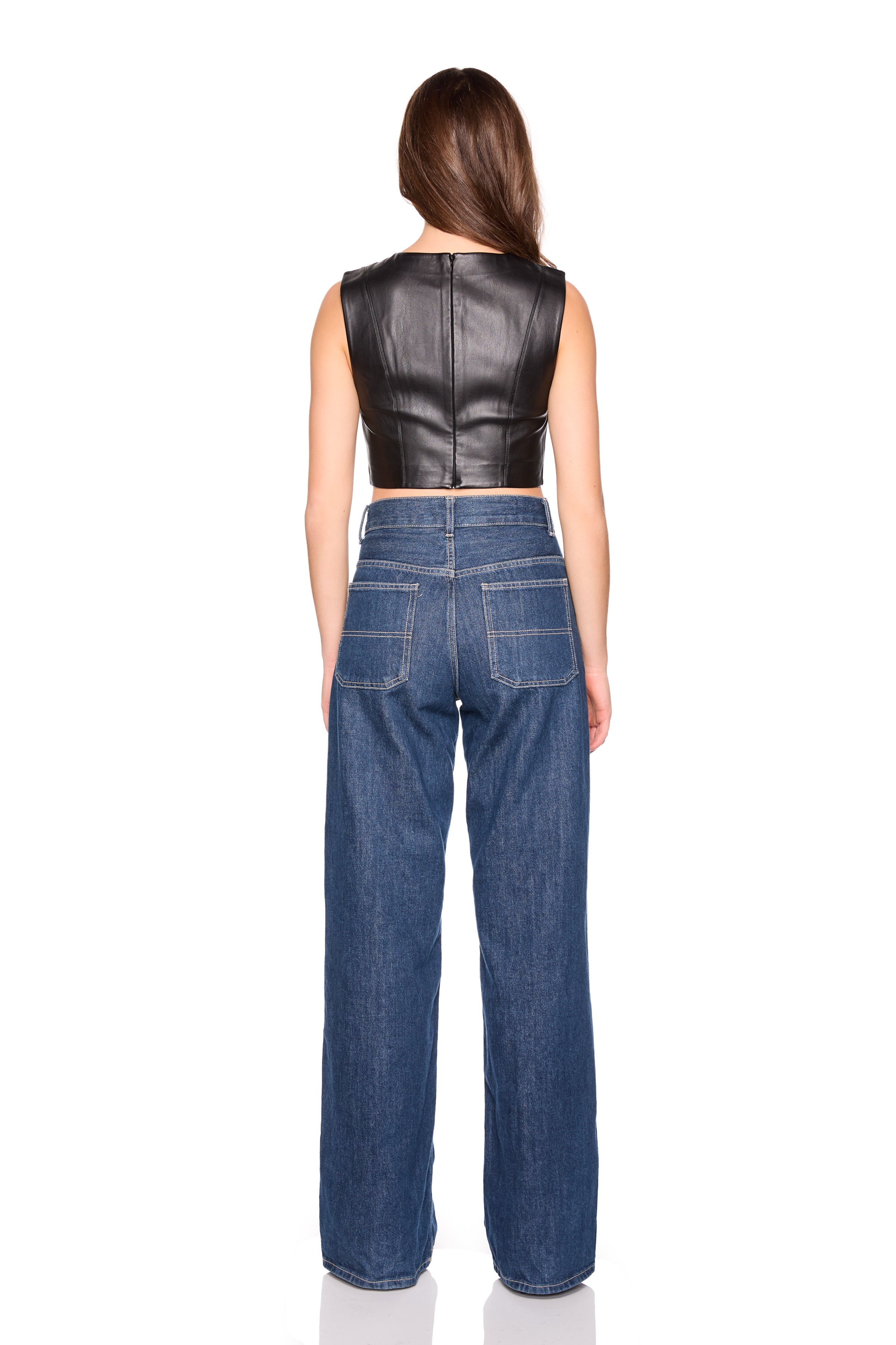 faux leather crew sleeveless top