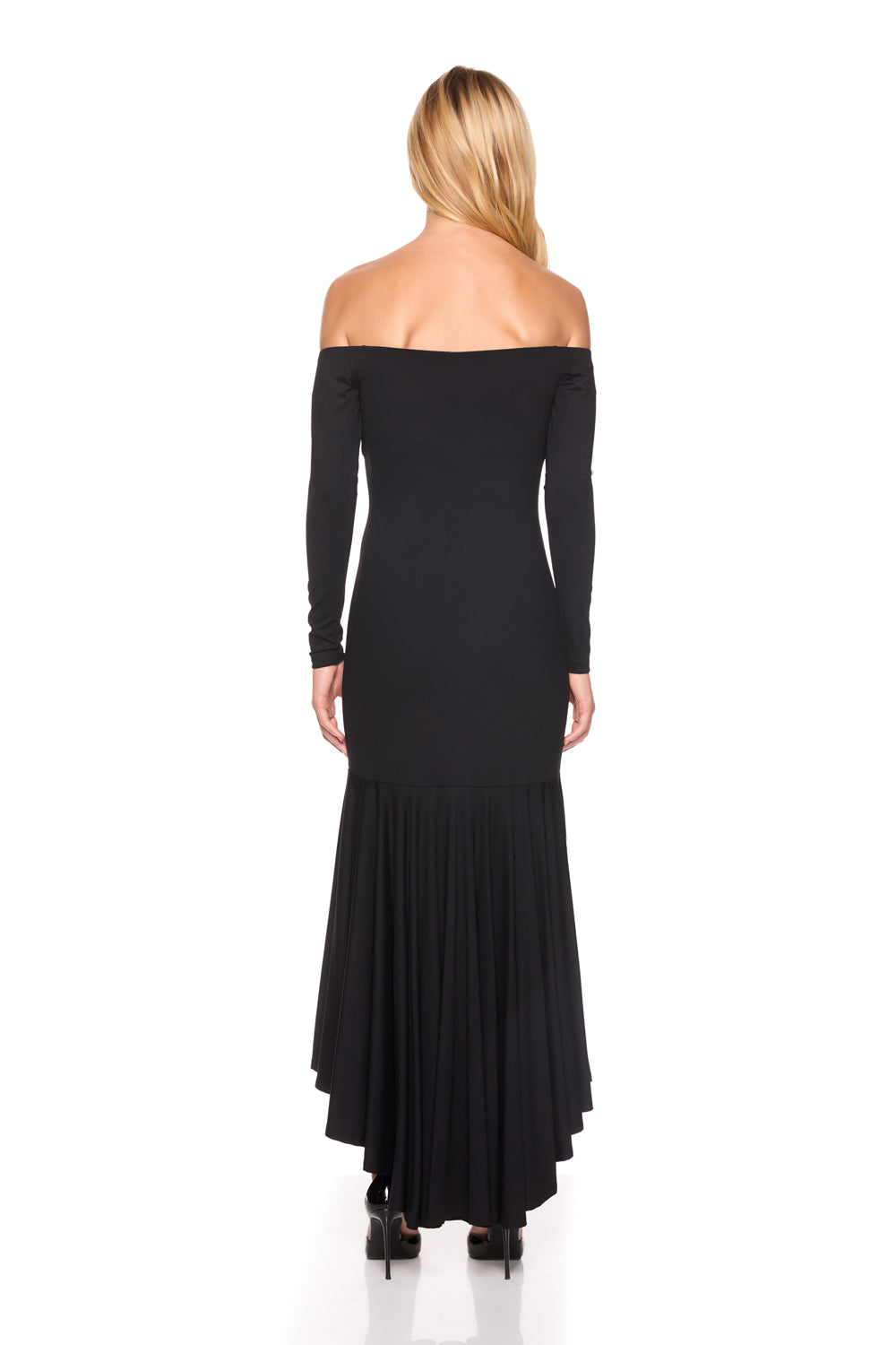 off shoulder long sleeve high low dress