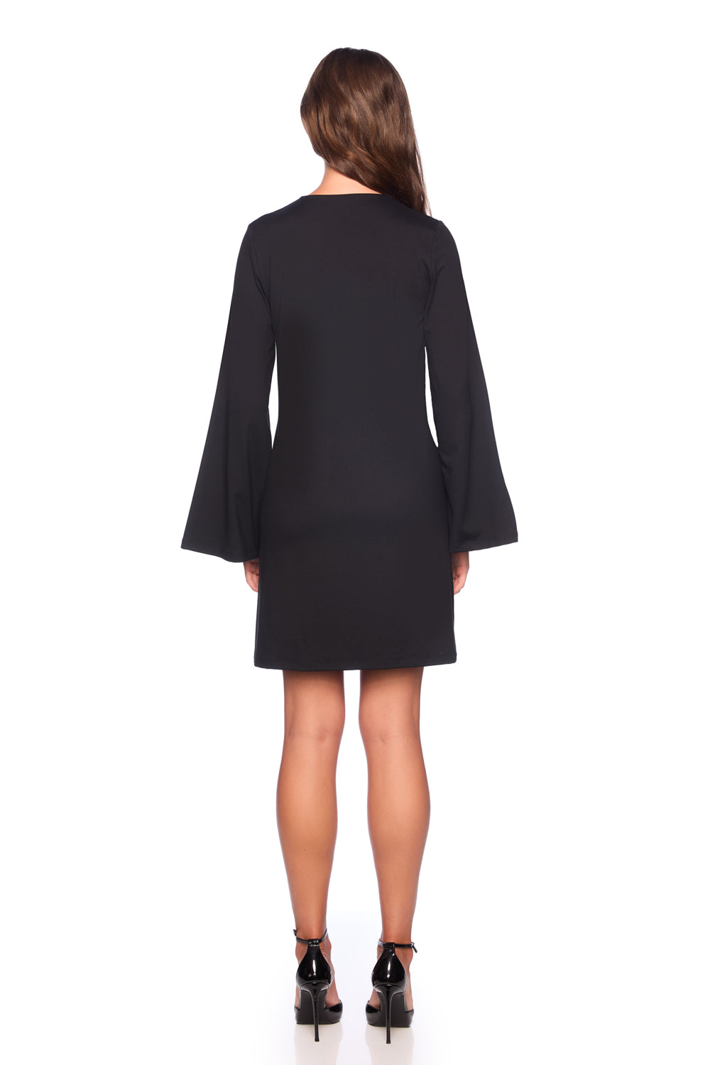 bell sleeve keyhole tie dress