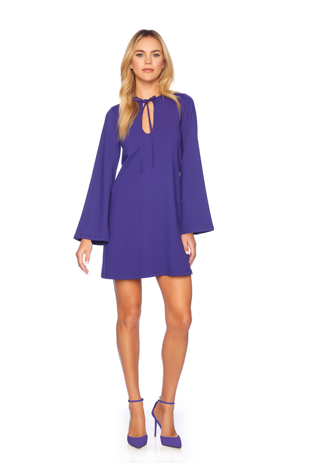 bell sleeve keyhole tie dress