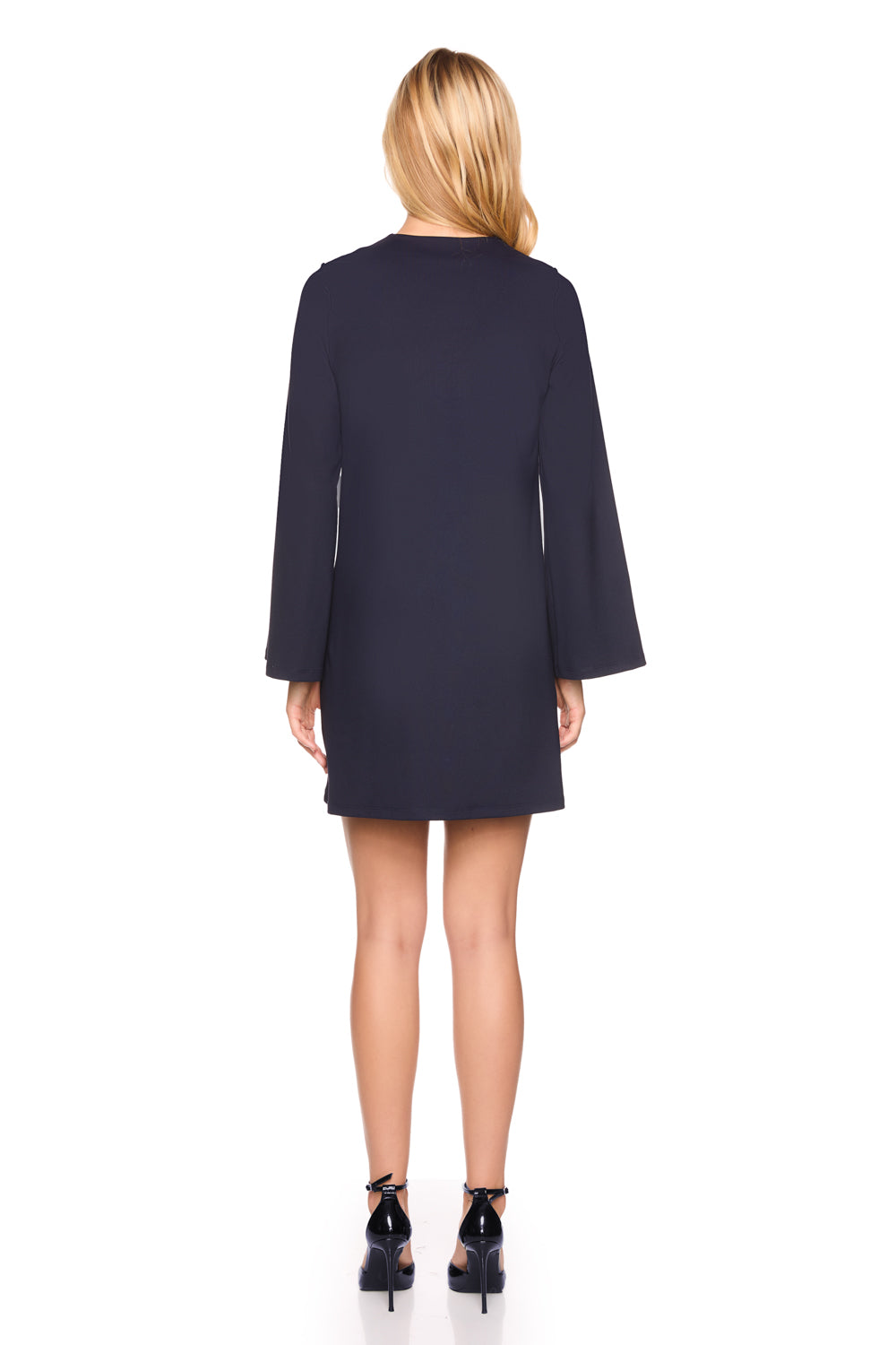bell sleeve keyhole tie dress