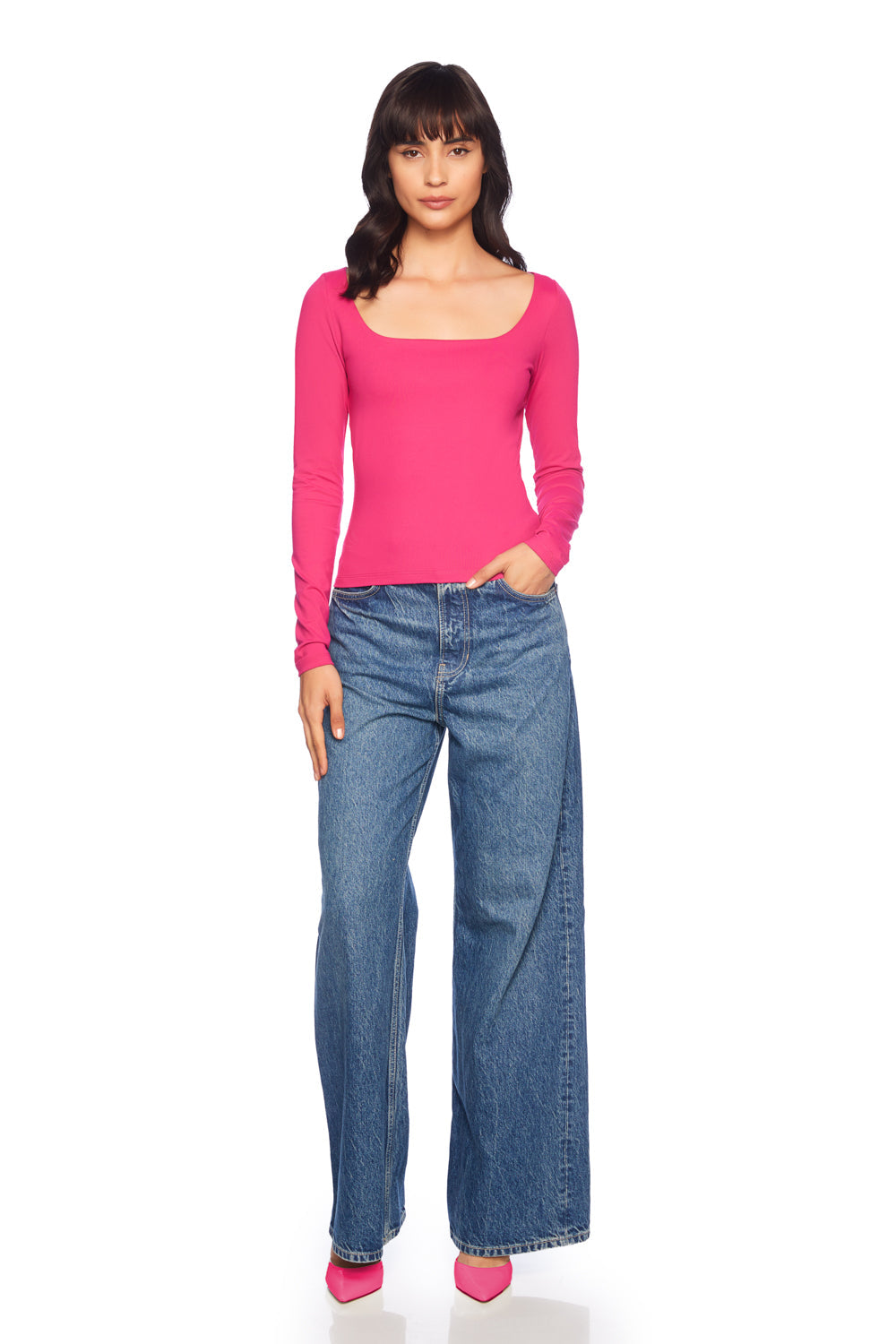 long sleeve scoop front top