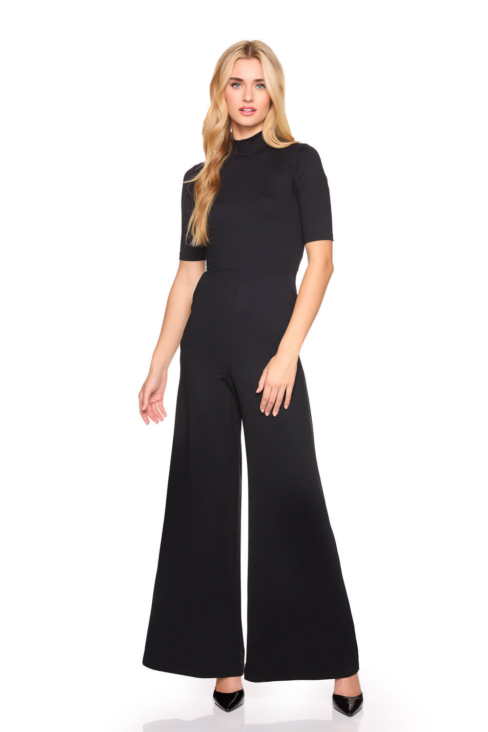 mock neck short sleeve jumpsuit