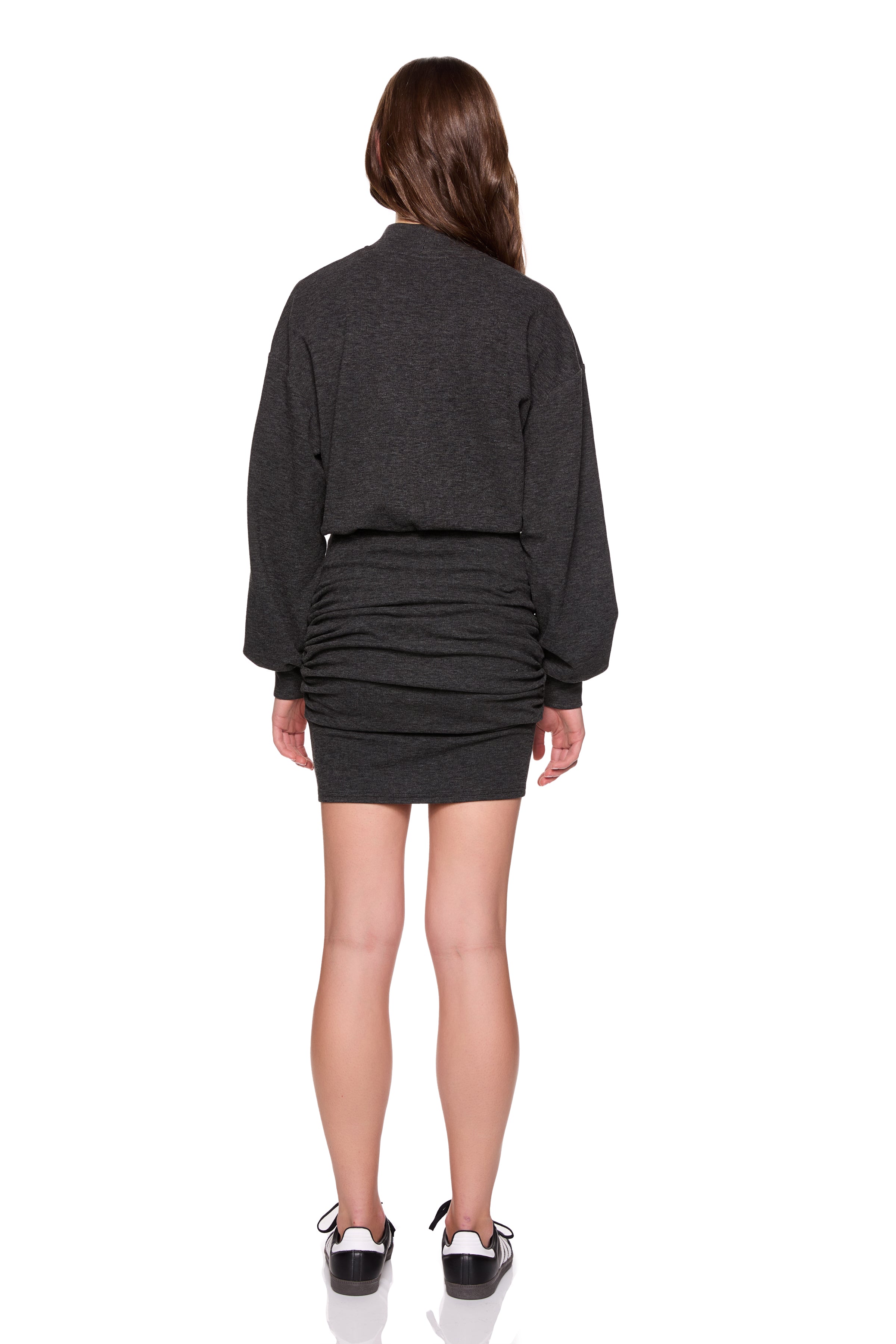 fleece mock neck gathered dress