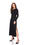 crew long sleeve side slit dress