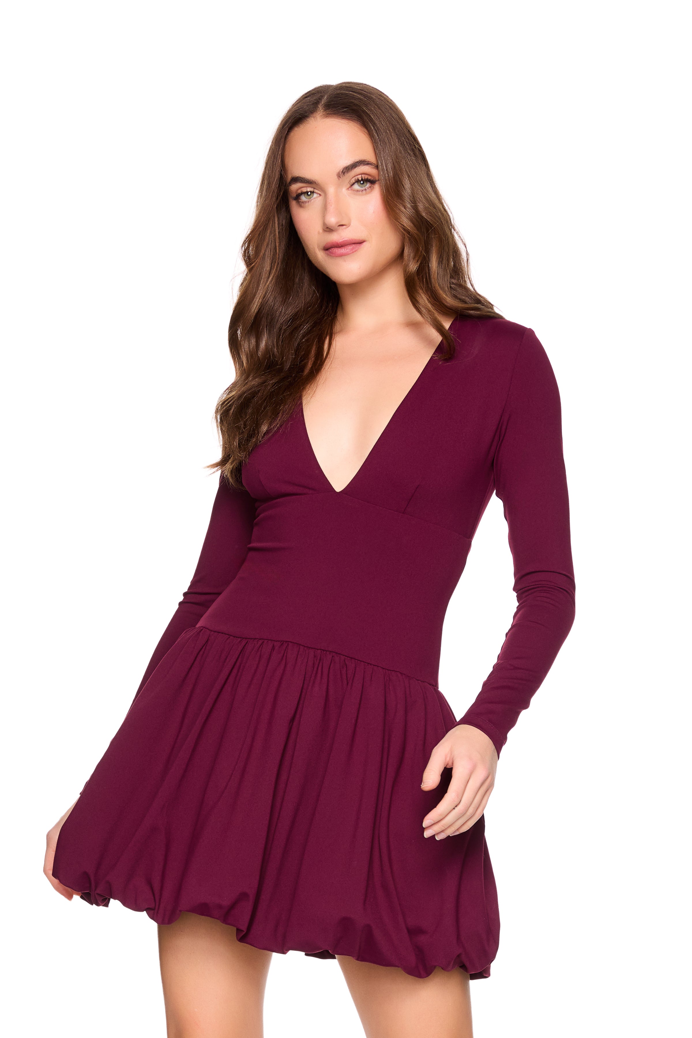 long sleeve bubble hem dress