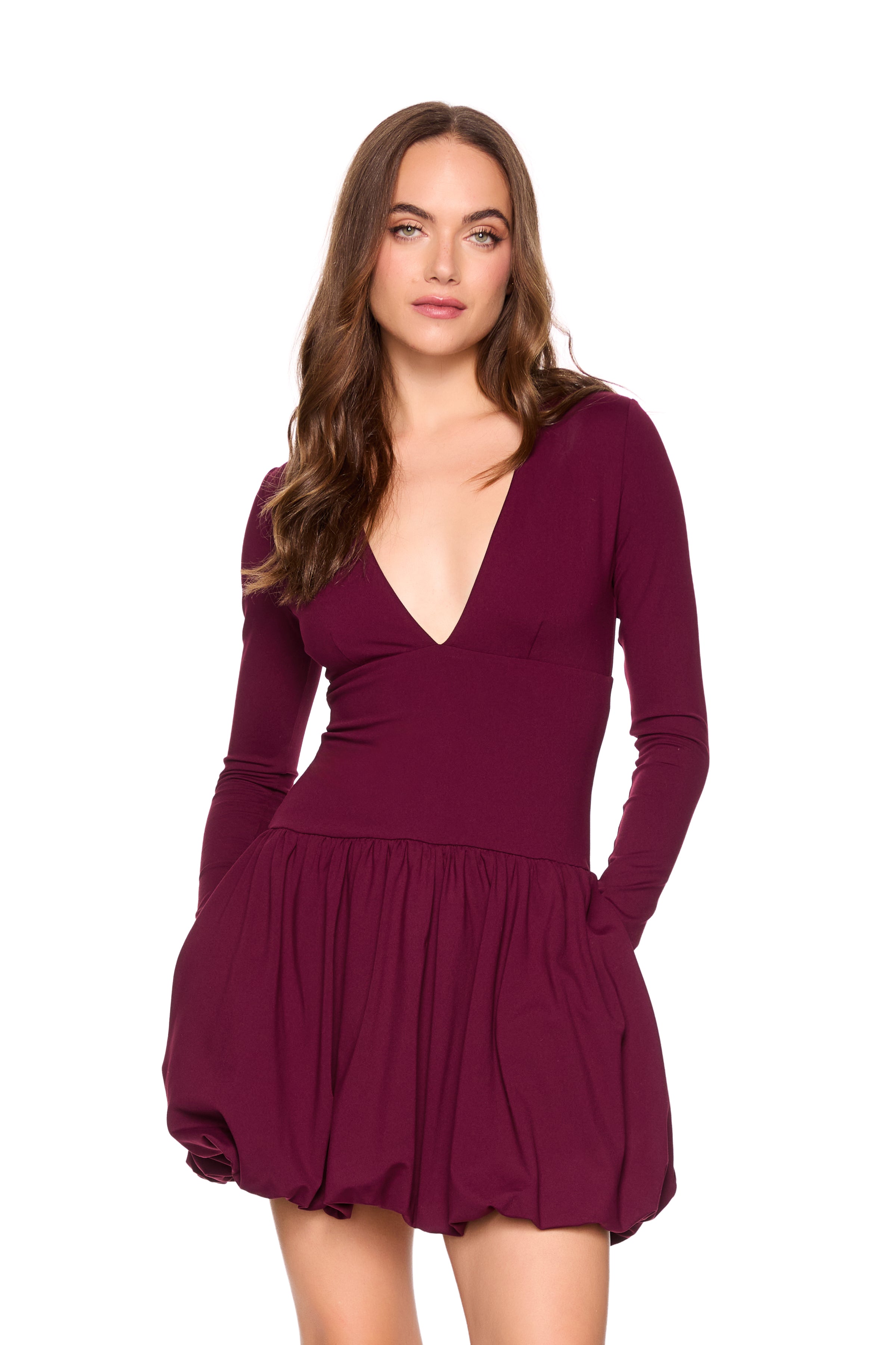 long sleeve bubble hem dress