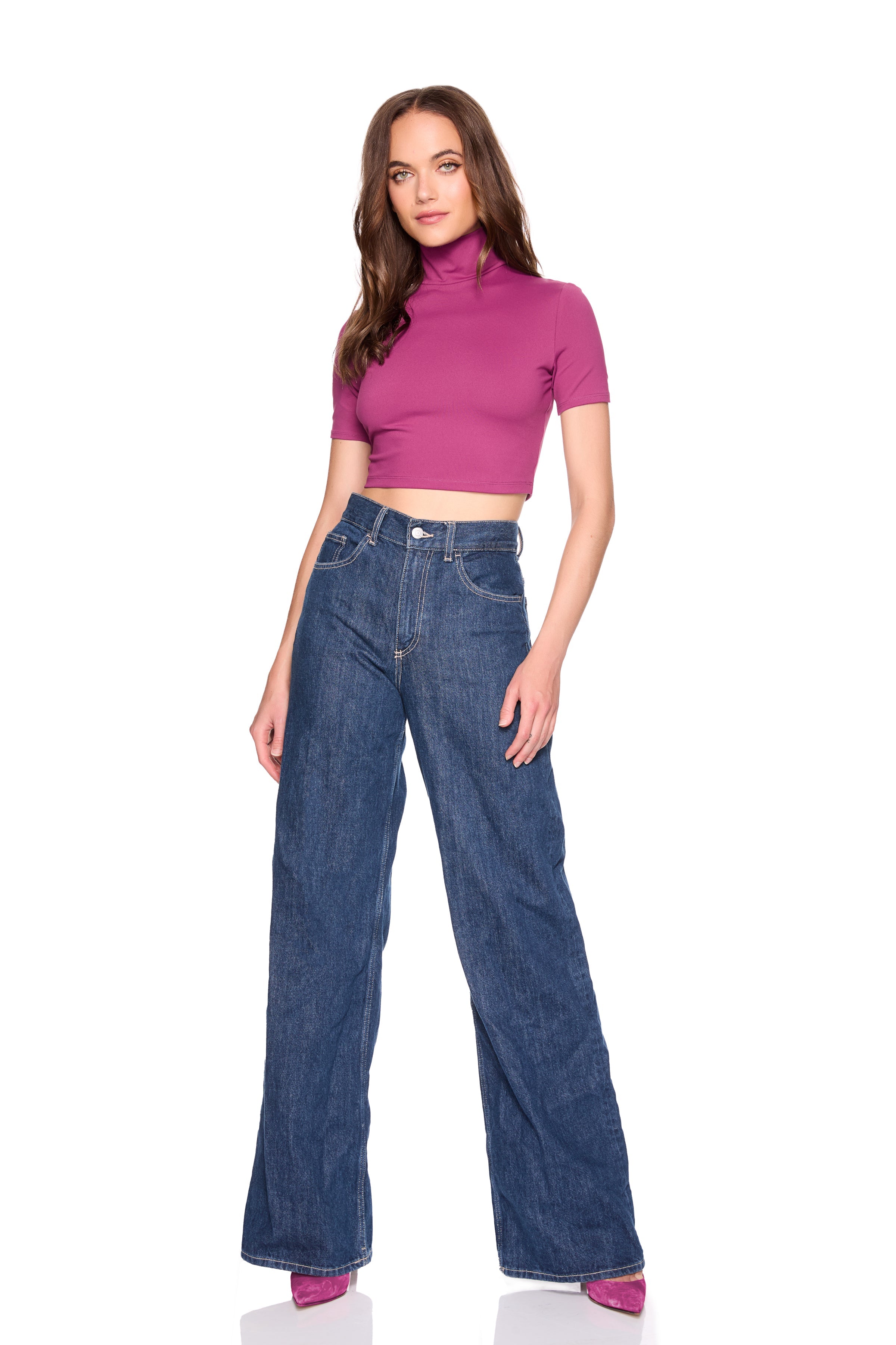 mock neck shot sleeve top