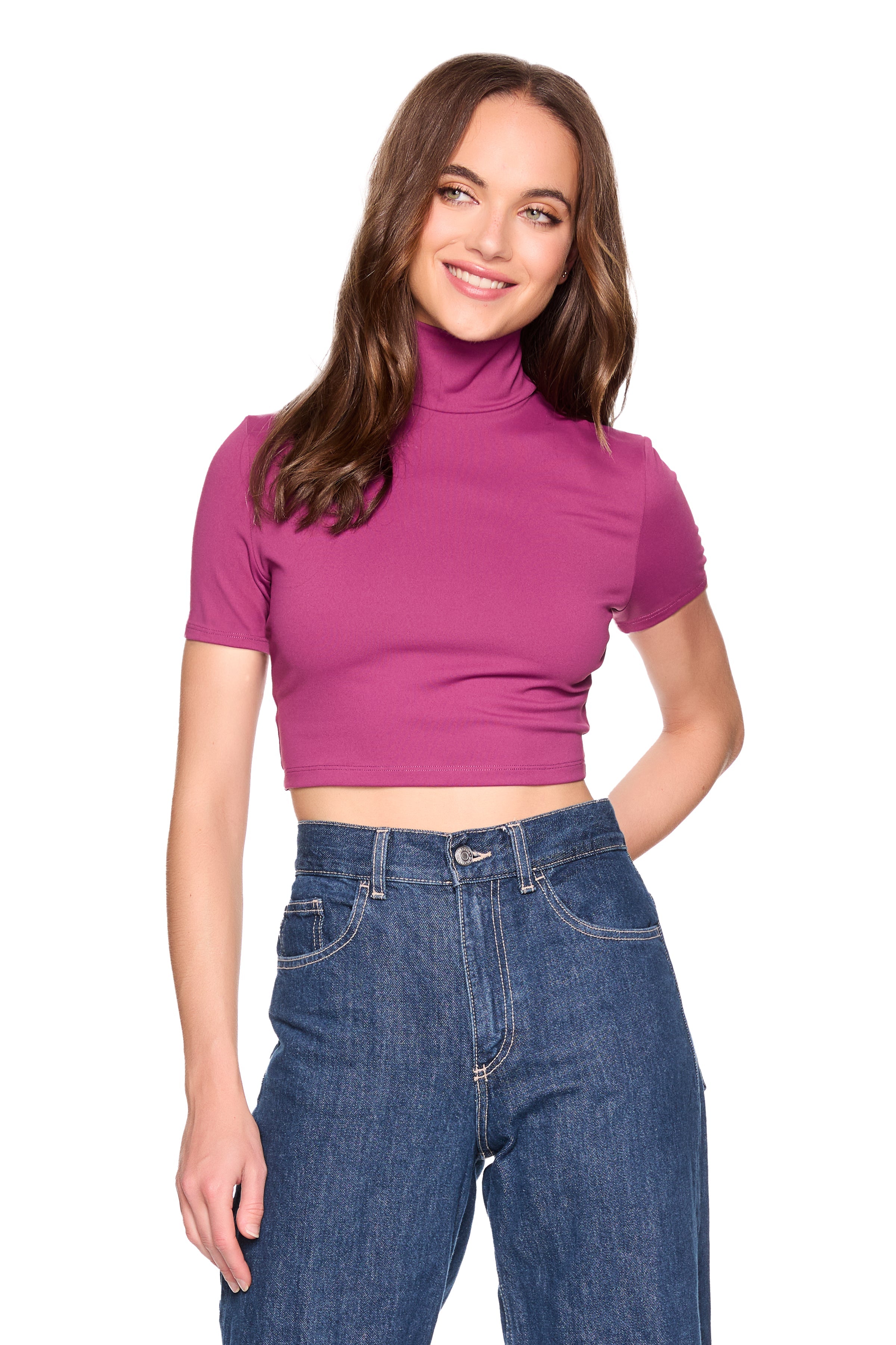 mock neck shot sleeve top
