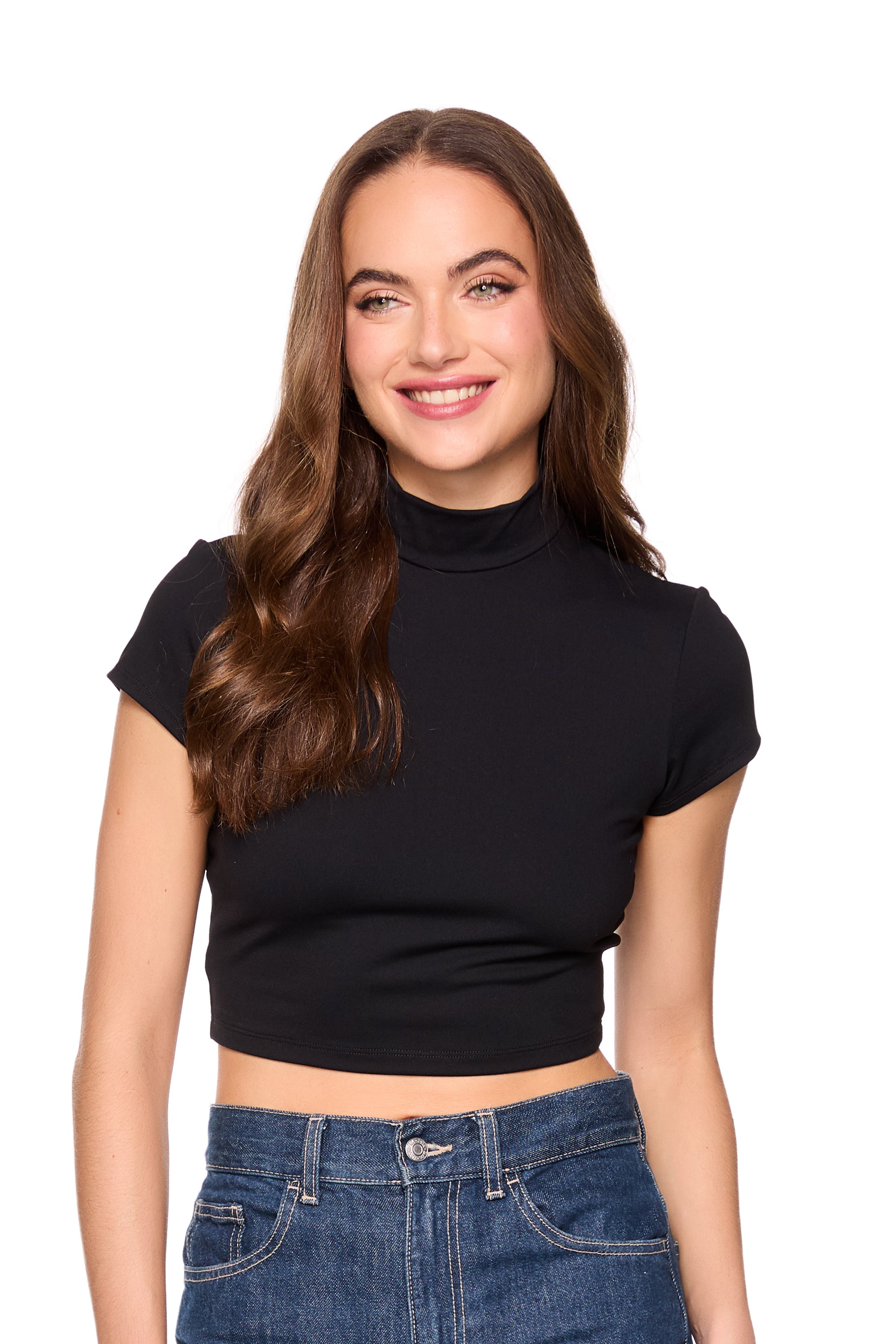 mock neck shot sleeve top